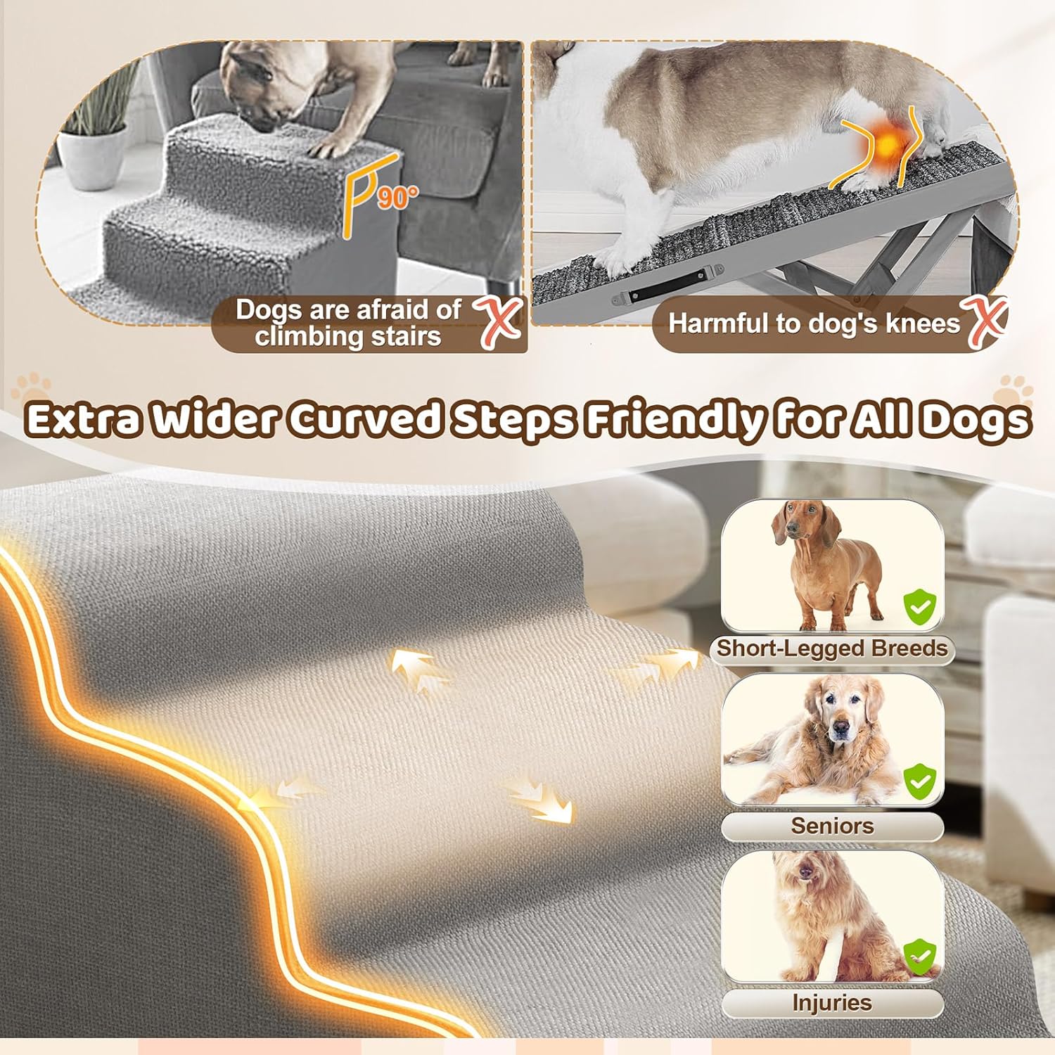 Gimars Escaleras más altas para perros Samll para cama de 20 pulgadas de alto, escalones para perros de 4 escalones para sofá cama alta, sofá de