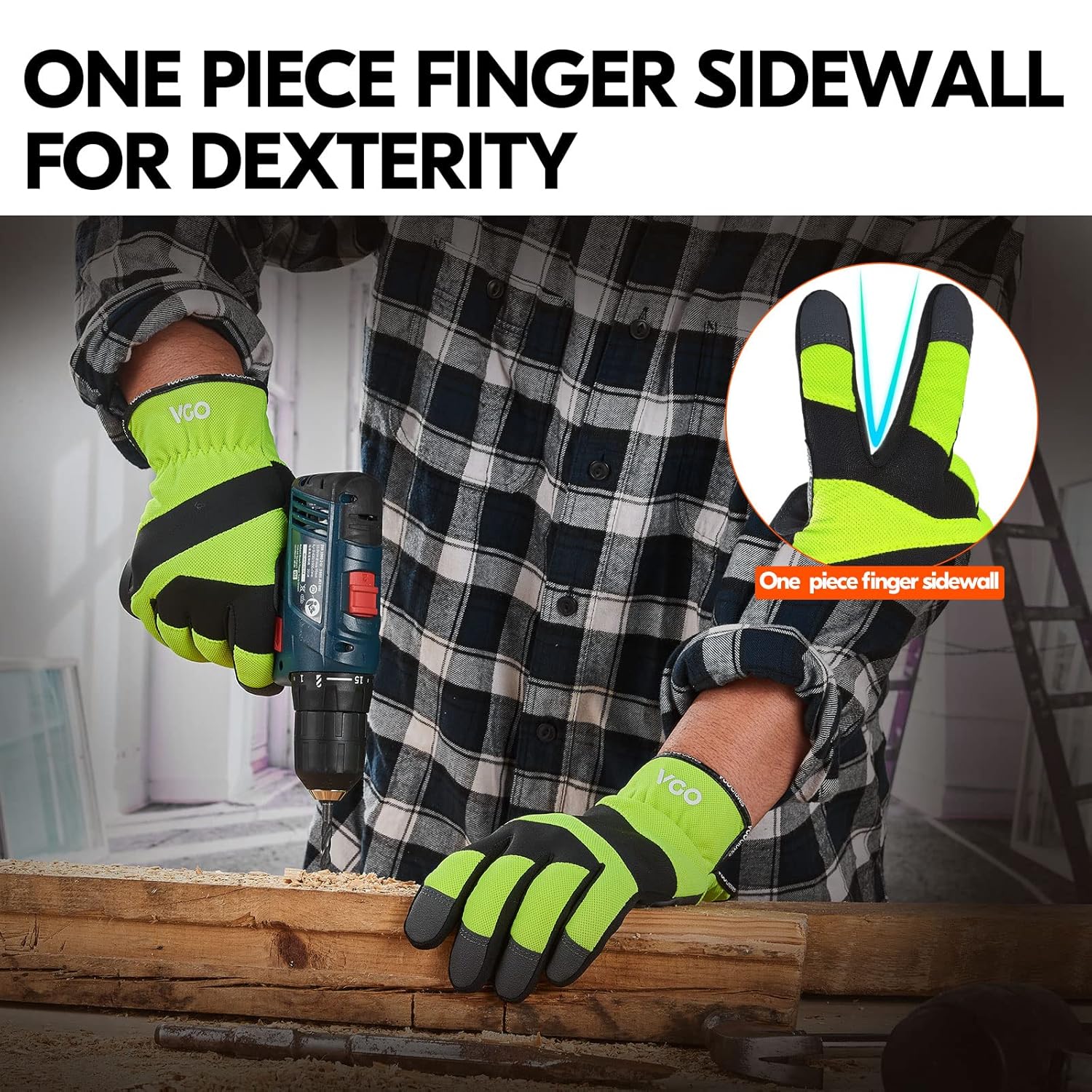 Vgo… 1 par de guantes de trabajo de seguridad, resistencia a la abrasión, guantes de mecánico, guantes de aparejo, ligeros (talla XL, verde,