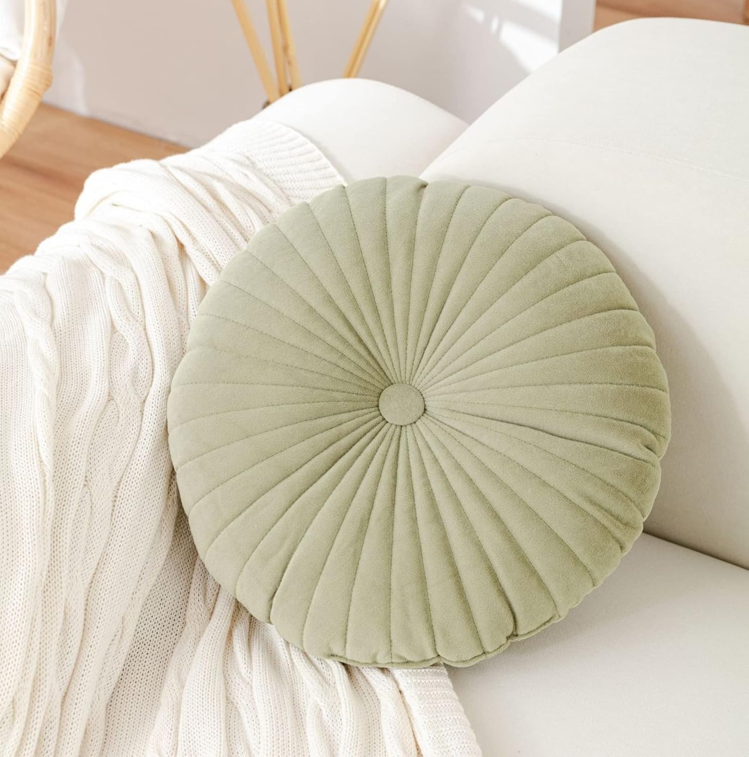 HXIYAN Almohada circular de terciopelo para decoración del hogar, sofá, silla, cojín de cama (15.7 pulgadas, verde)