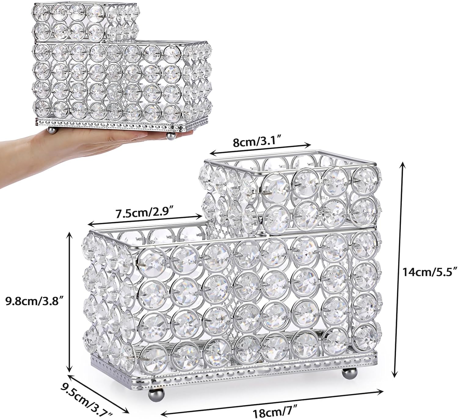 ELLDOO Soporte para brochas de maquillaje de cristal, organizador de cosméticos de 2 ranuras, centro de almacenamiento, delineadores de ojos,