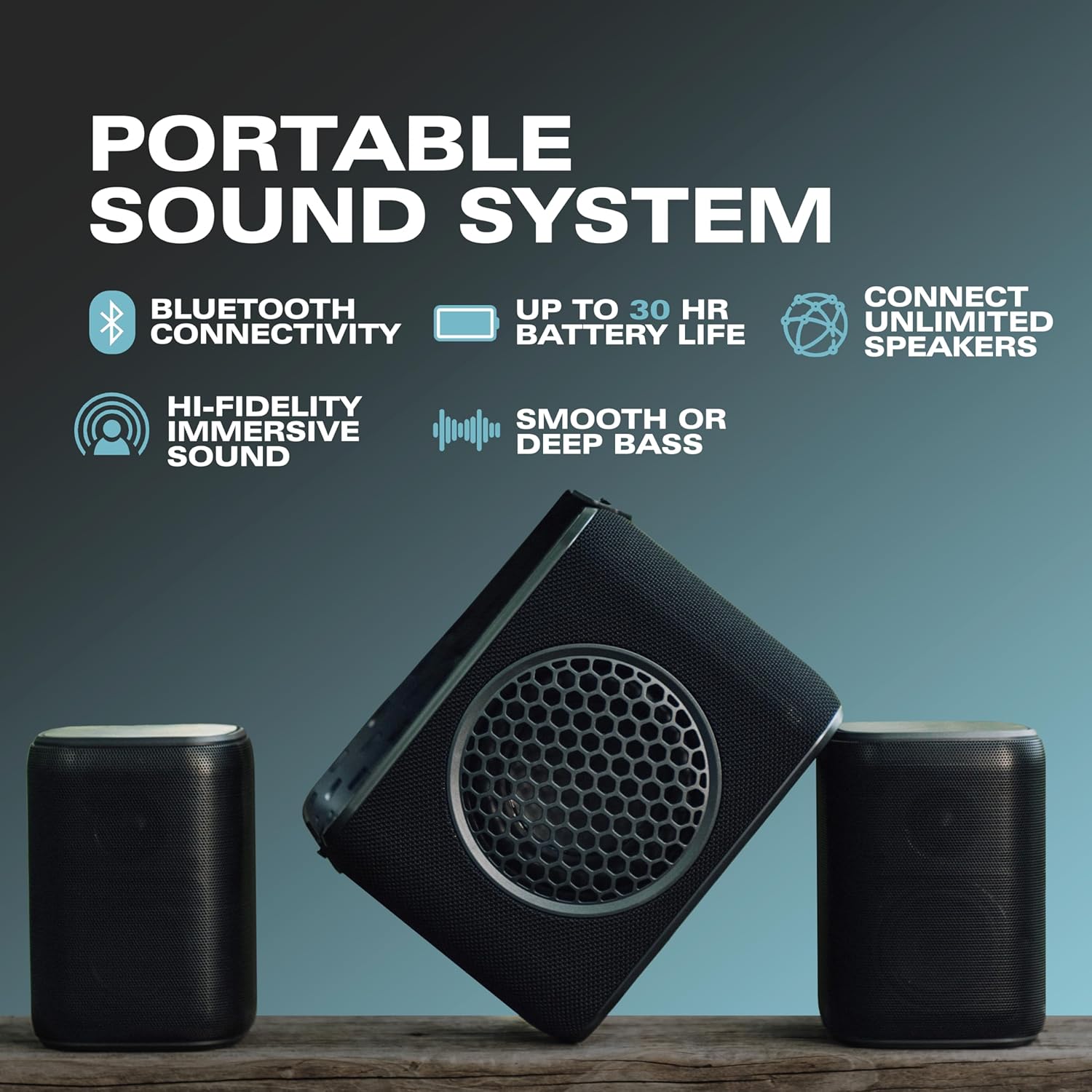 Rocksteady Combo de altavoz Bluetooth portátil y subwoofer para estadio, alcance de hasta 100 pies, hasta 30 horas de duración de la batería, 4