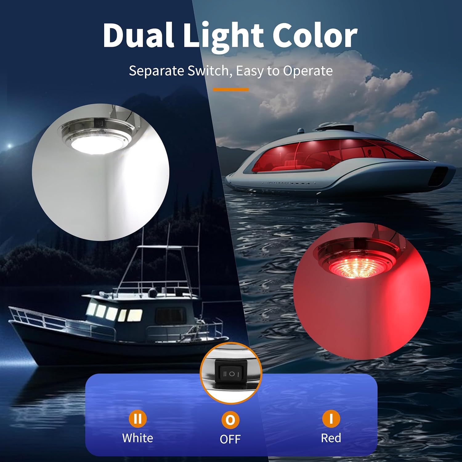 Luz de cúpula de barco marino de 12 V, luces LED para barco interior con interruptor de palanca, luz LED de cabina de barco con montaje en