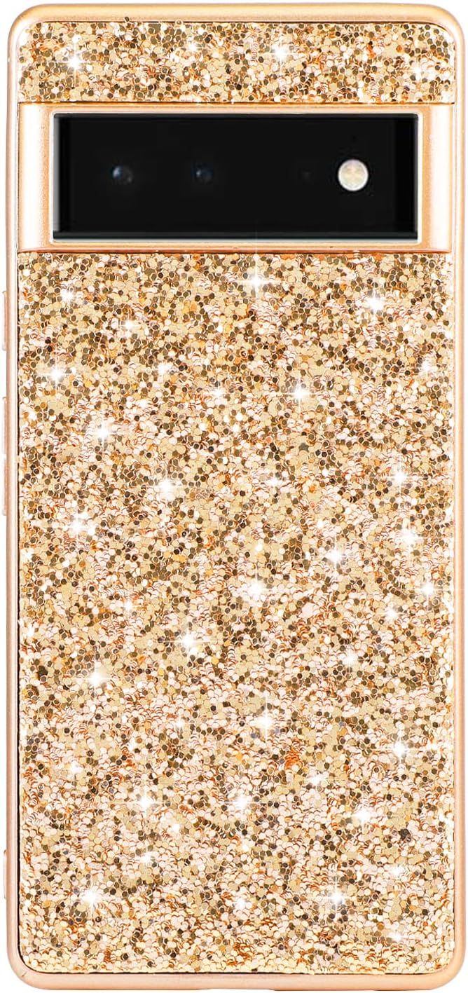 Ranyi Funda para Google Pixel 6a, funda para teléfono Google Pixel 6a, brillante brillante con diamantes de imitación con parachoques galvanizado