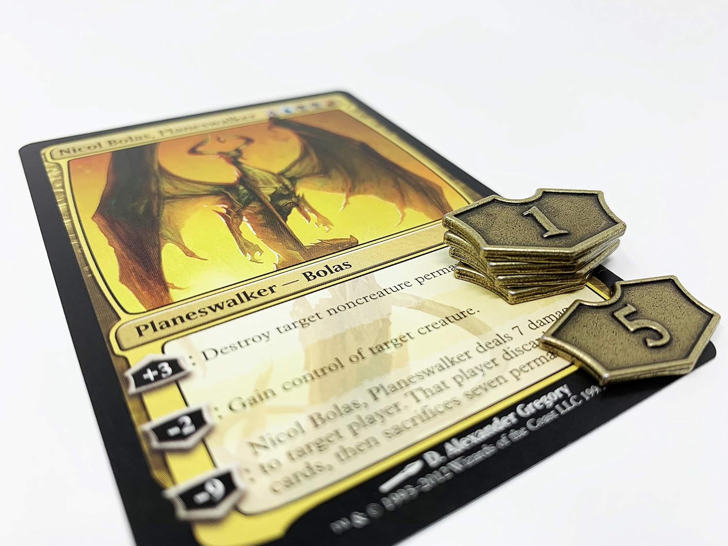 Citadel Black MTG – Juego de 20 fichas de metal para lealtad, con bolsa de cordón de terciopelo, fichas de metal con acabado dorado antiguo, Magic