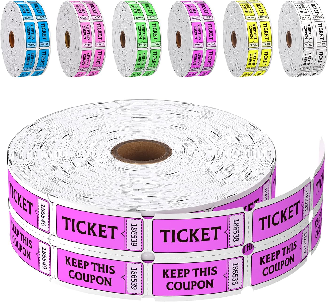 LKXSPLABE Fluorescence – Boletos para rifas de doble rollo, 2000 boletos de color morado neón 5050 para eventos, entrada, premio de clase,
