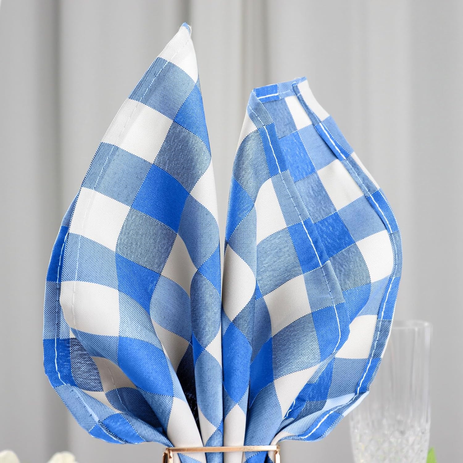 Efavormart – Paquete de 25 servilletas de tela escocesa azulblanco, estilo guingán, 15 x 15 pulgadas
