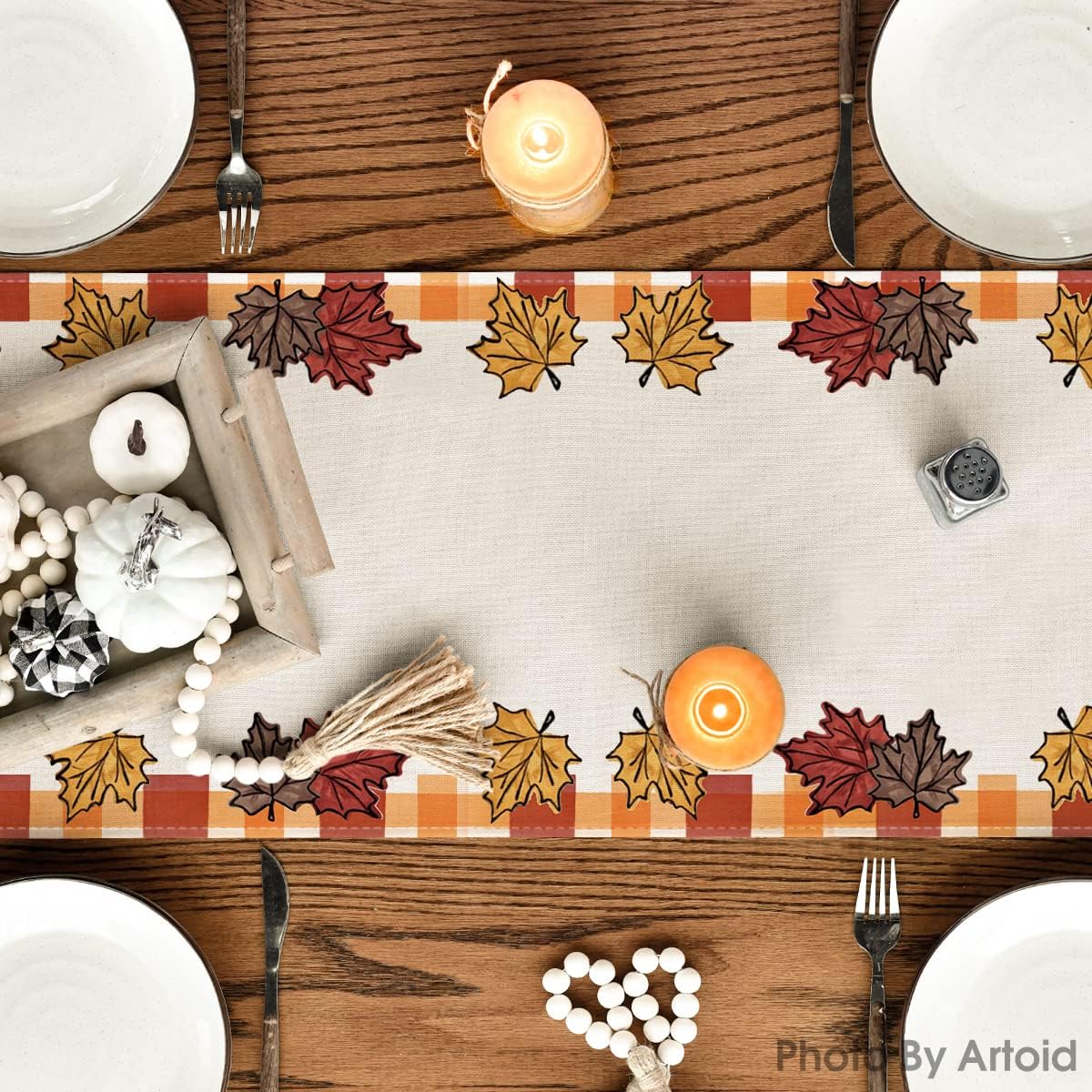 Artoid Mode Buffalo Plaid It’s Fall Y’all – Jarrón floral de hojas de arce para otoño, decoración de mesa de comedor de cocina para decoración de