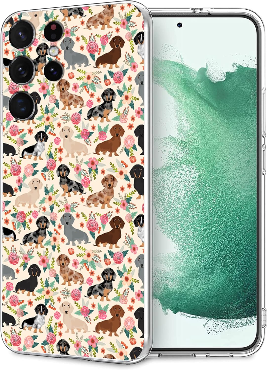 Funda diseñada para Samsung Galaxy S21 Ultra, linda funda protectora transparente con diseño de perros salchicha divertidos perros salchicha y