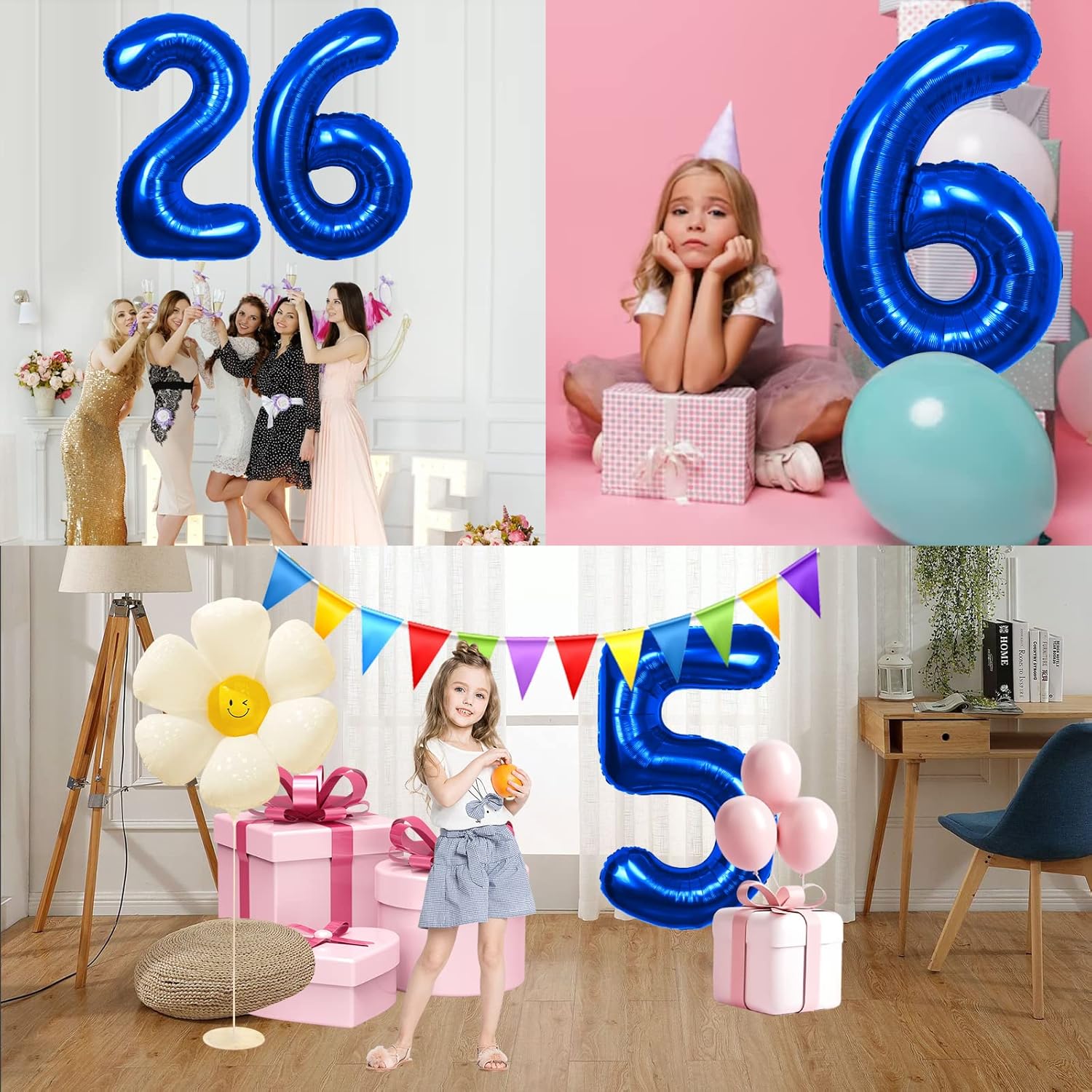 Globo azul número 3 de 40 pulgadas, tamaño extra grande, globos de helio de aluminio de Mylar 3 para fiestas de cumpleaños, decoraciones de