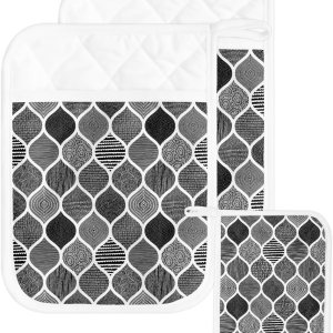 Black Bohemia 2Pcs Pot Holders for Kitchen,Non Slip & Heat Insulation Terry Cloth Potholder Set with Pocket,Thick Hot Pad Oven Mitts Trivet Coaster Black Bohemia 2Pcs Pot Holders for Kitchen,Non Slip & Heat Insulation Terry Cloth Potholder Set with Pocket,Thick Hot Pad Oven Mitts Trivet Coaster