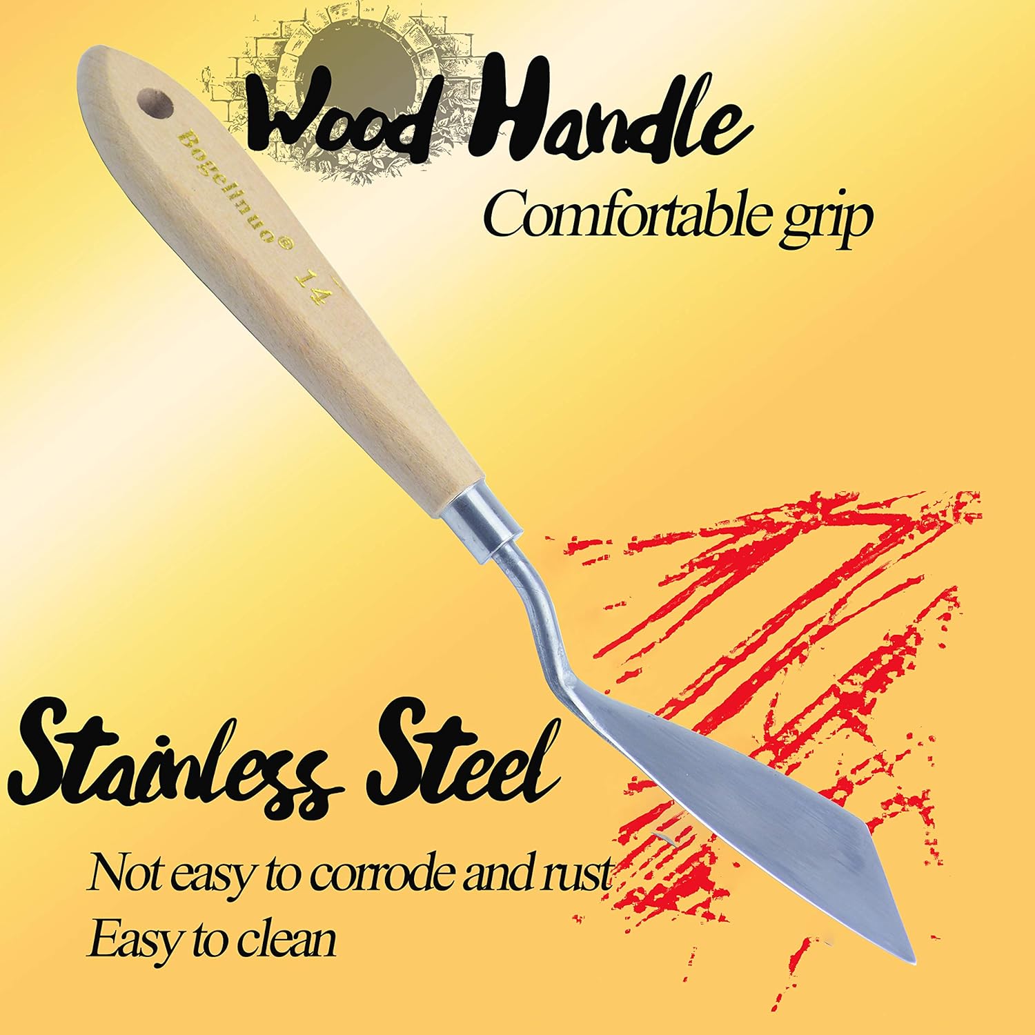 Cuchillo de paleta grande para pintura acrílica, juego de lienzo, espátula, pala, cuchillos de pintura con mango de madera, herramientas de pintura
