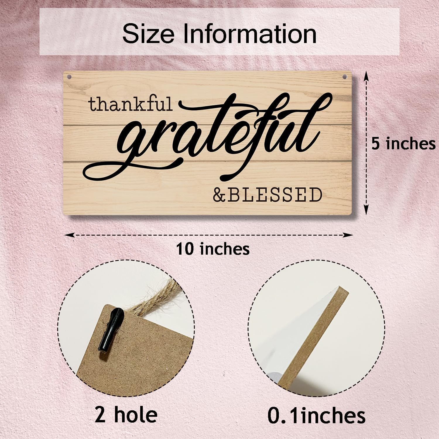 Letrero colgante de madera con texto en inglés Thankful Grateful Blessed para decoración de pared de puerta delantera, placa de madera para casa de