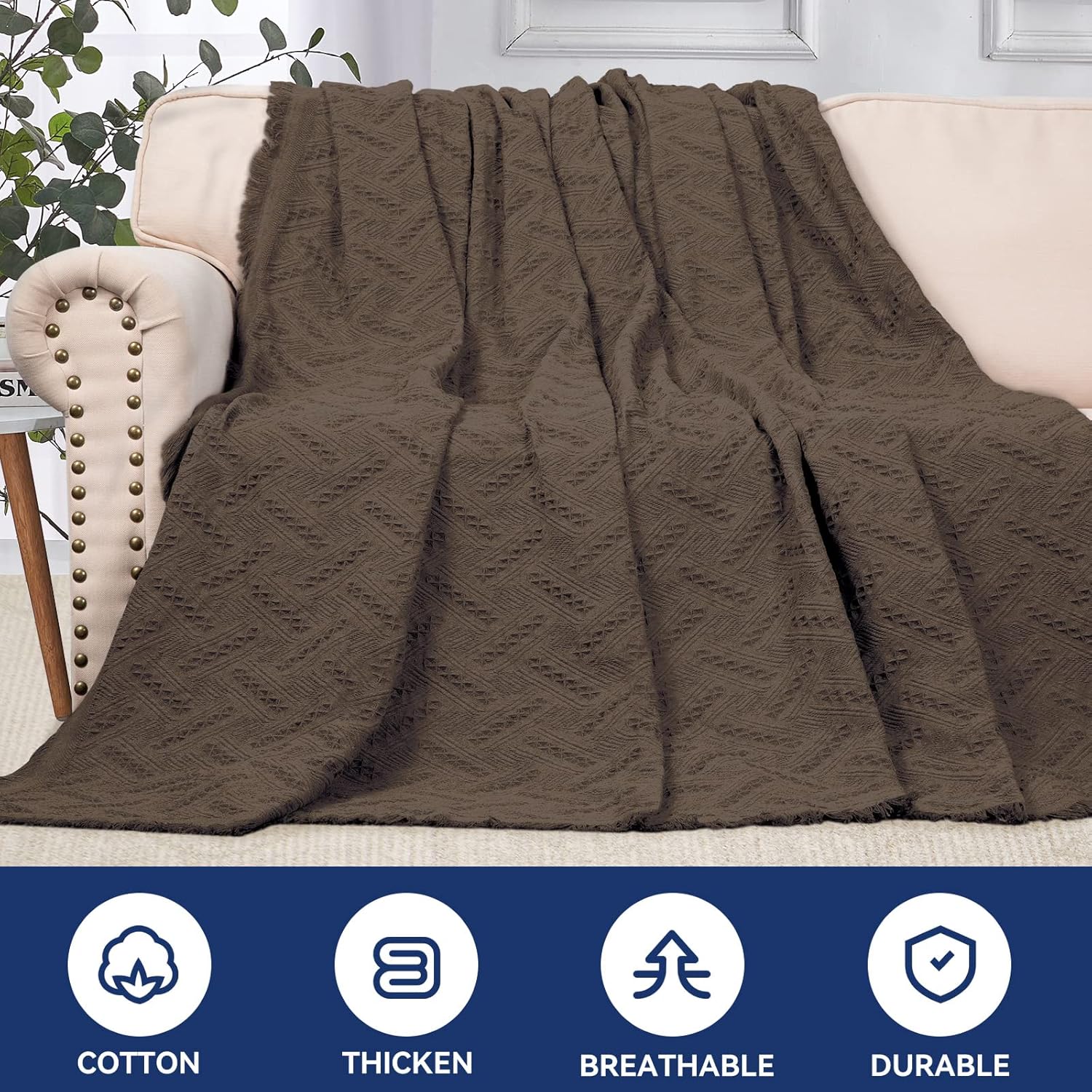 Funda de sofá de algodón para 2 cojines, protector seccional lavable para perros, tejido geométrico jacquard (71 x 102 pulgadas, sofá biplaza,