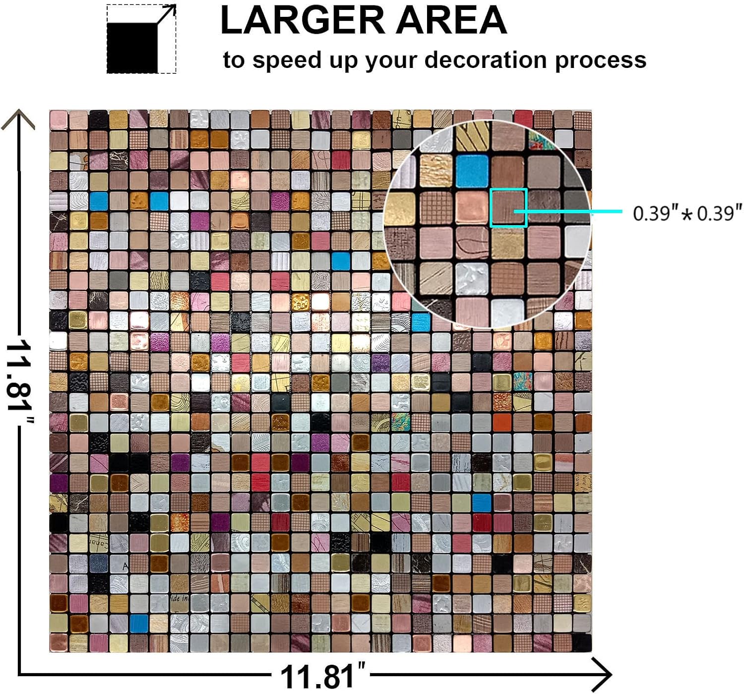 XUANINY Azulejos de protección contra salpicaduras para cocina, baño, chimenea, mosaico de aluminio metálico autoadhesivo (11.81 x 11.81 pulgadas)