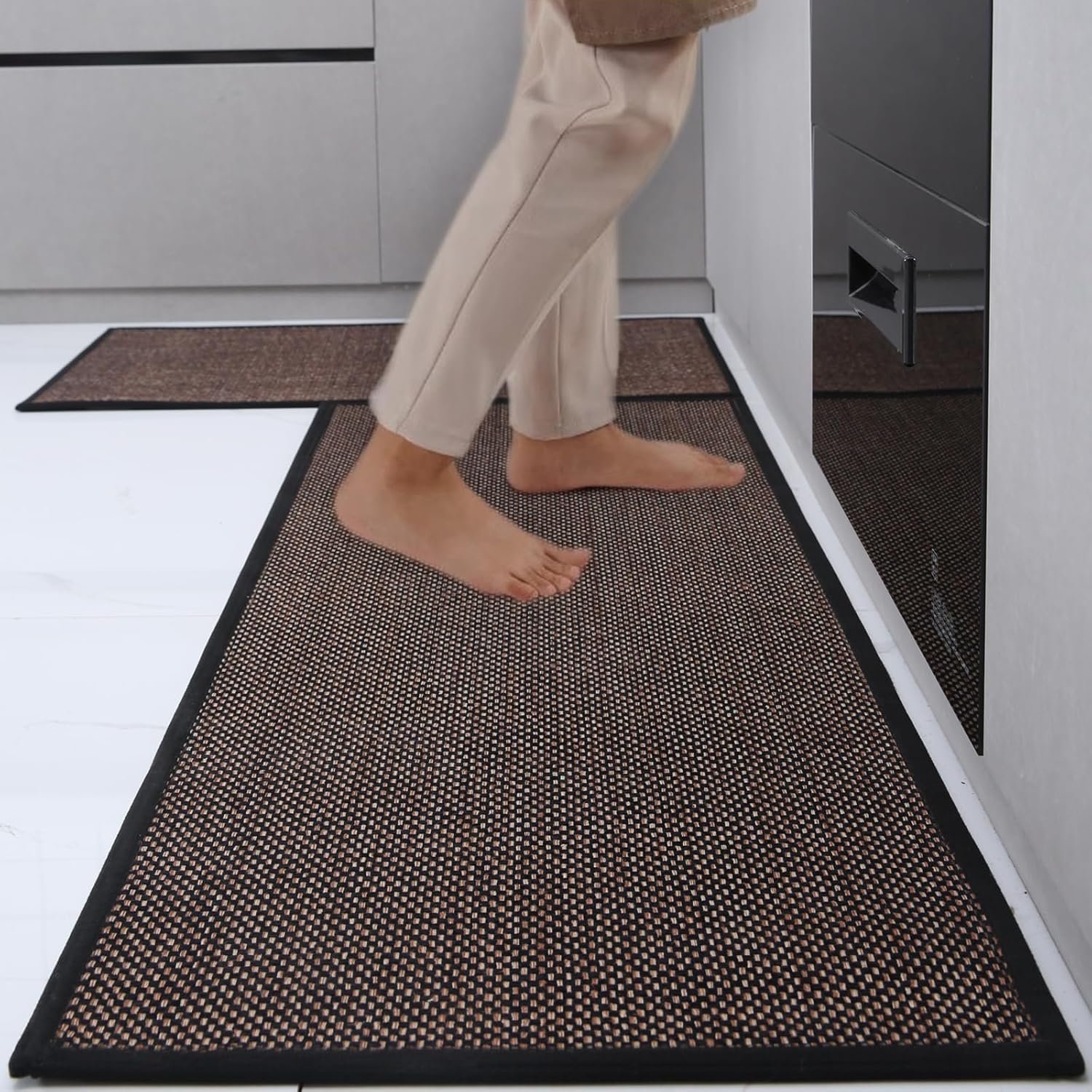 Yancorp Alfombras de cocina de 2 piezas, alfombras de yute lavables, antideslizantes, absorbentes, acolchadas, antifatiga para cocina, hogar,