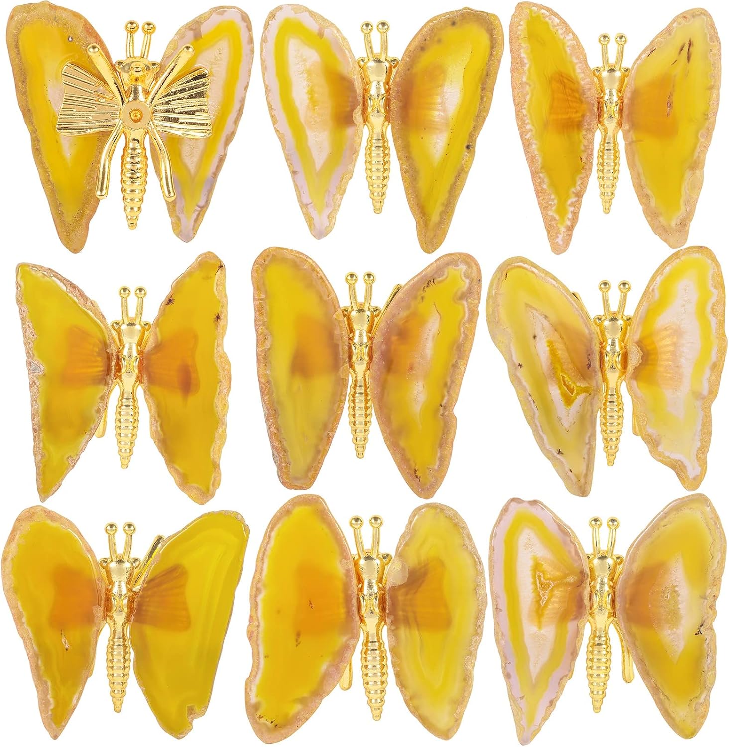 Amogeeli Figura de mariposa de ágata de cristal, decoración del hogar, geoda curativa ágata de piedra de mariposa para fiesta de boda, amarillo