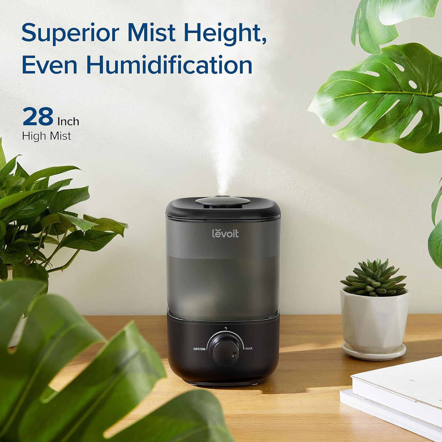 LEVOIT Humidificador ultrasónico clásico de niebla fría de llenado superior 160, súper fácil de llenar y limpiar, funcionamiento silencioso para