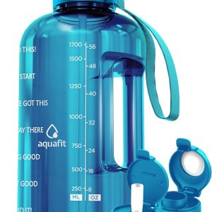 AQUAFIT Botella de agua de medio galón con popote, botella de agua de medio galón con marcador de tiempo y asa, jarra de agua de galón sin BPA, AQUAFIT Botella de agua de medio galón con popote, botella de agua de medio galón con marcador de tiempo y asa, jarra de agua de galón sin BPA,
