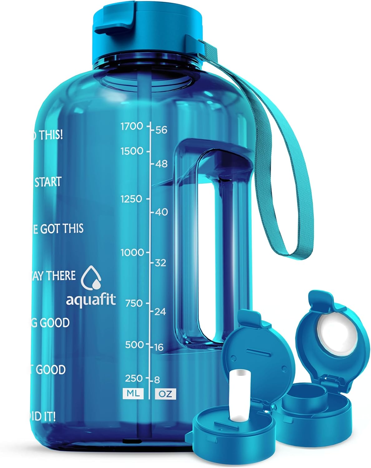 AQUAFIT Botella de agua de medio galón con popote, botella de agua de medio galón con marcador de tiempo y asa, jarra de agua de galón sin BPA,