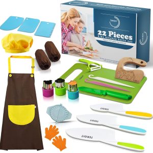 Juego completo de 22 cuchillos infantiles para cocina real, guantes, tabla de cortar frutas, verduras, bordes dentados, cuchillos de plástico para Juego completo de 22 cuchillos infantiles para cocina real, guantes, tabla de cortar frutas, verduras, bordes dentados, cuchillos de plástico para
