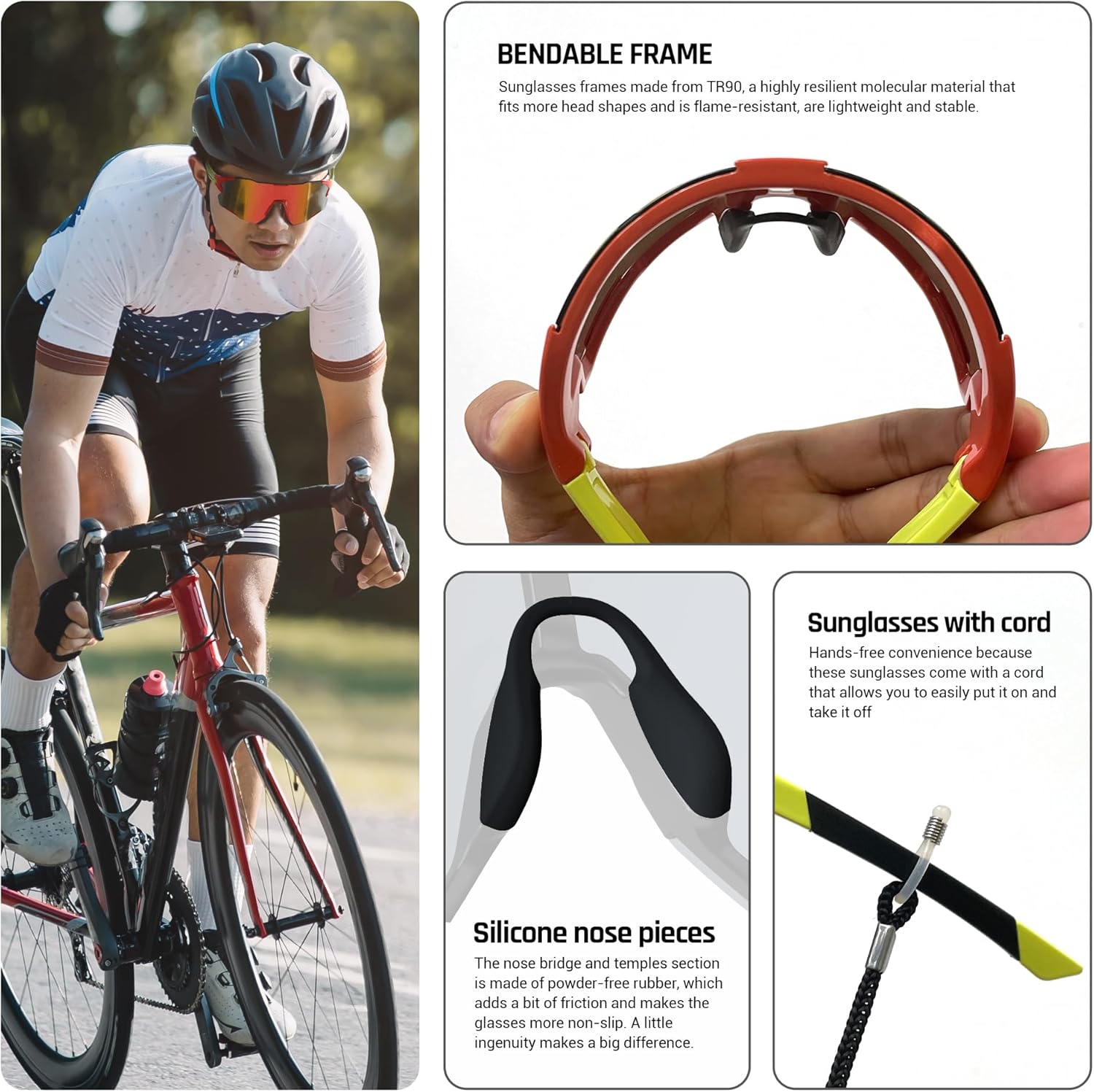 TOREGE Gafas de sol polarizadas para ciclismo para hombres y mujeres, protección UV, escalada, senderismo, deportes, TR72