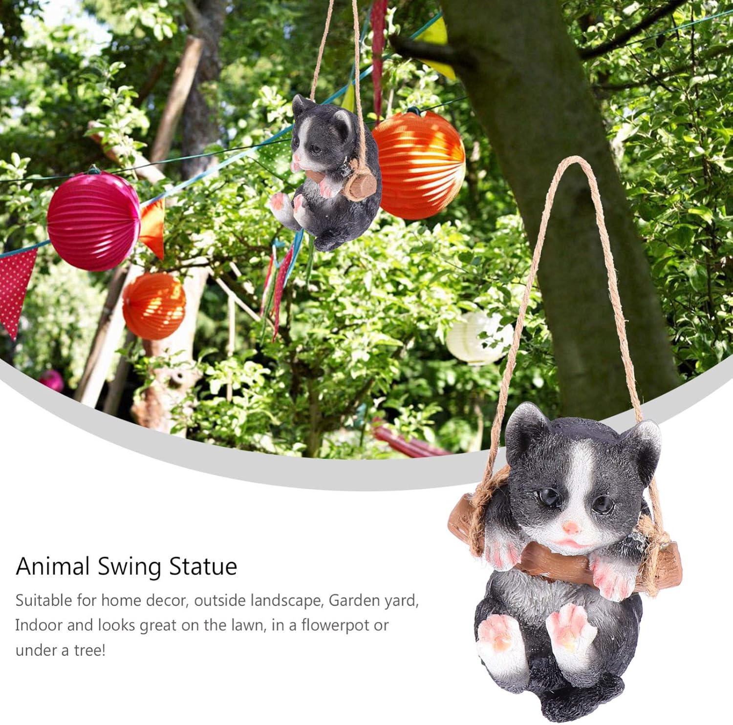 GANAZONO Decoración del hogar Adornos de regalo de resina Swing Cat Garden Estatua de paisaje al aire libre Decoración colgante Estatua de animal
