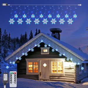 Minetom Luces de carámbano de copo de nieve de Navidad para exteriores, 13 pies, 16 gotas, 192 luces LED de copo de nieve, conectables para Minetom Luces de carámbano de copo de nieve de Navidad para exteriores, 13 pies, 16 gotas, 192 luces LED de copo de nieve, conectables para
