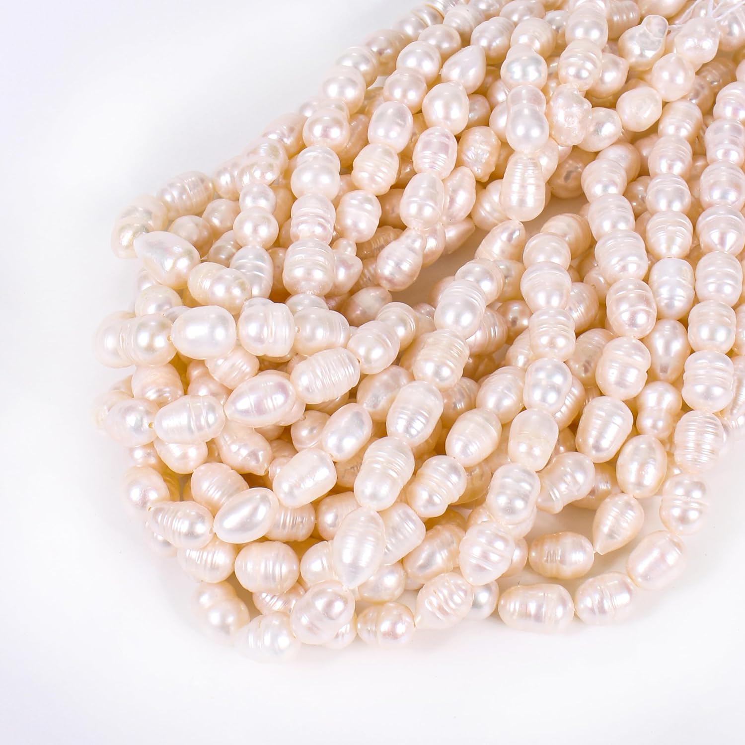 Cuentas de perlas de agua dulce genuinas para hacer joyas, perlas blancas con forma de arroz cultivado de agujero de 0.031 in para hacer pulseras