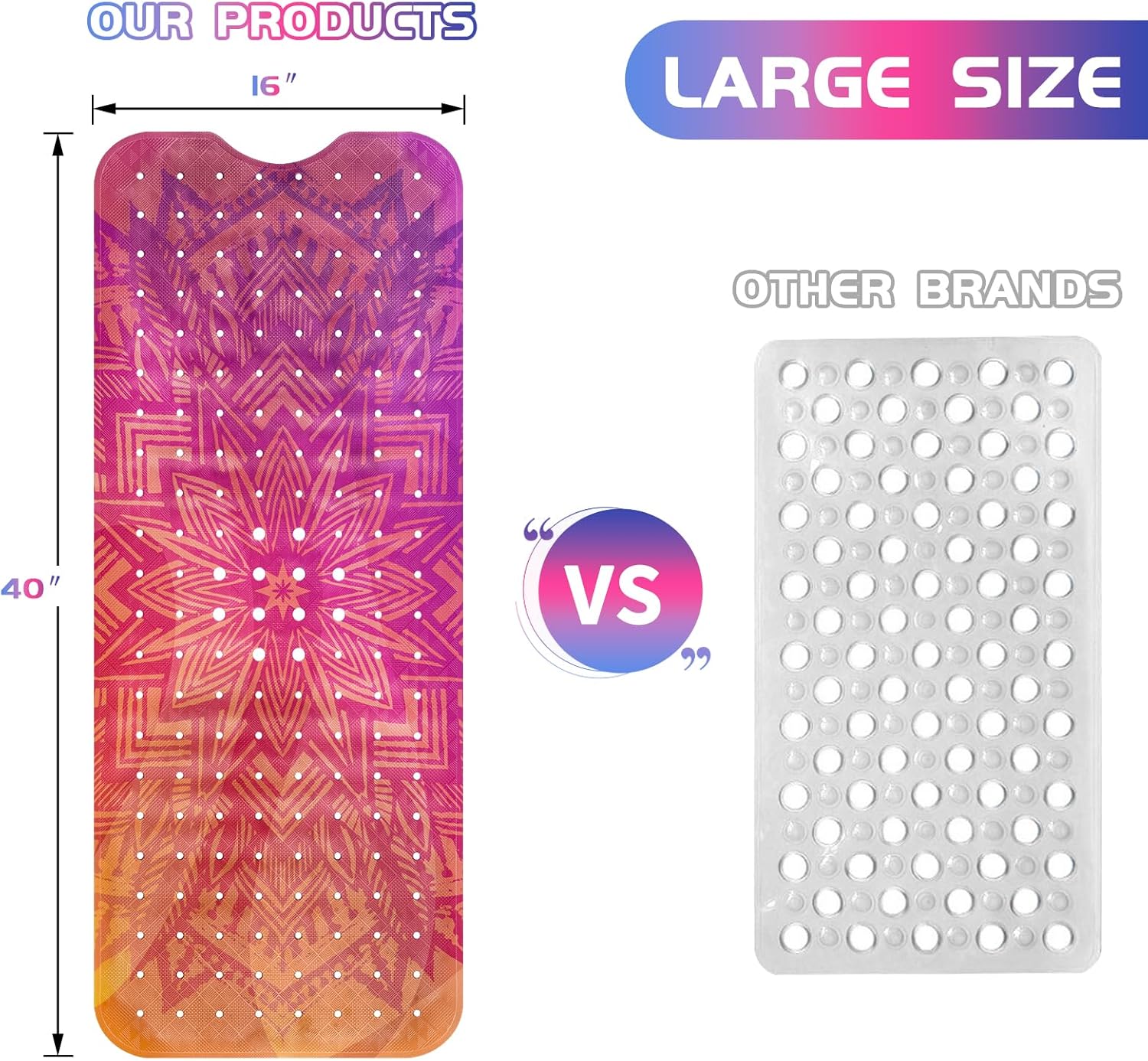 Reetual Alfombra de baño antideslizante para baño. Alfombra de baño colorida única. Alfombra de baño extra larga de 40 x 16 pulgadas para bañera con