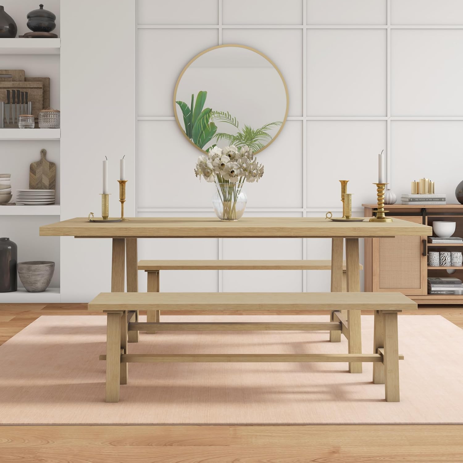 New Pacific Direct Bedford – Banco de comedor de 59 pulgadas, color humo cepillado