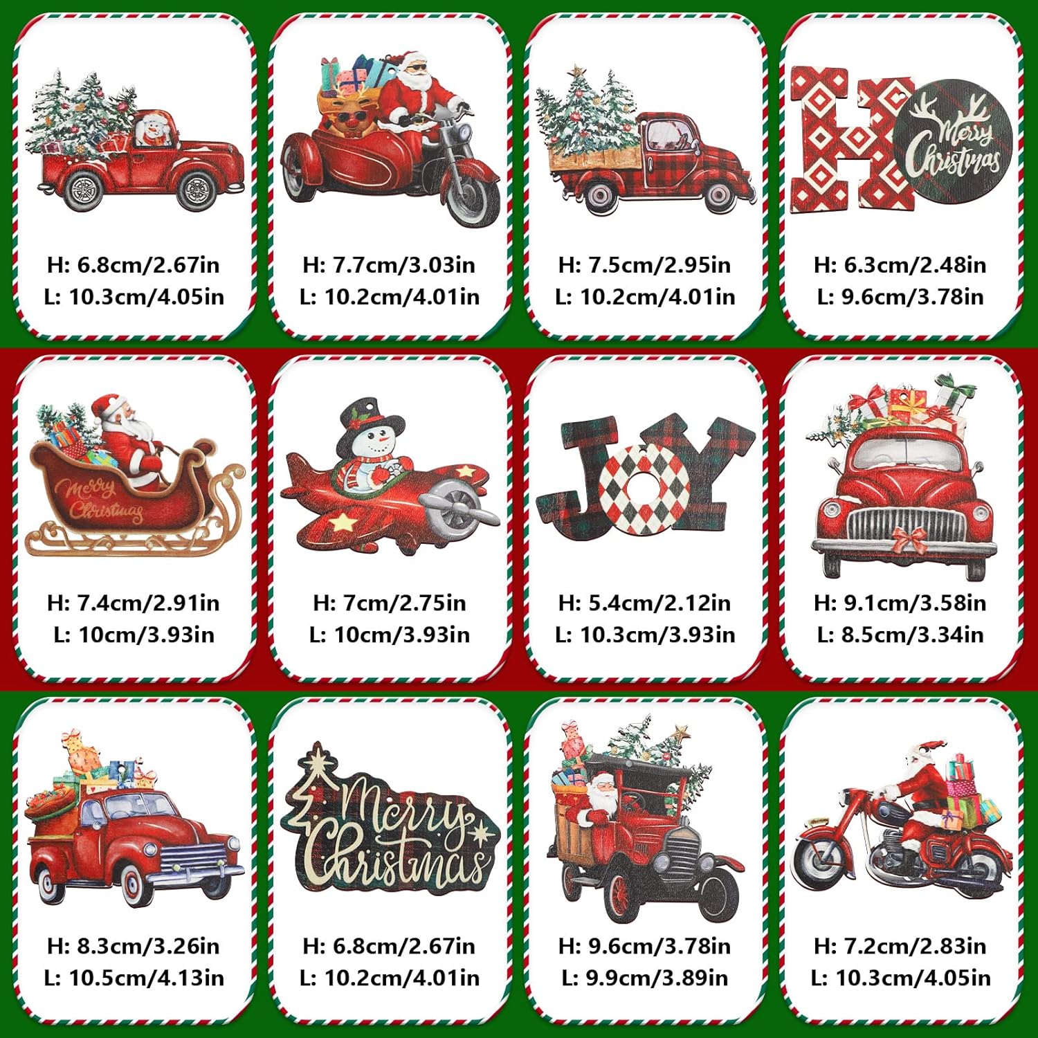 24 adornos navideños de madera, camión rojo de madera, árbol de Navidad, manualidades colgantes para casa de campo, decoración de fiestas,
