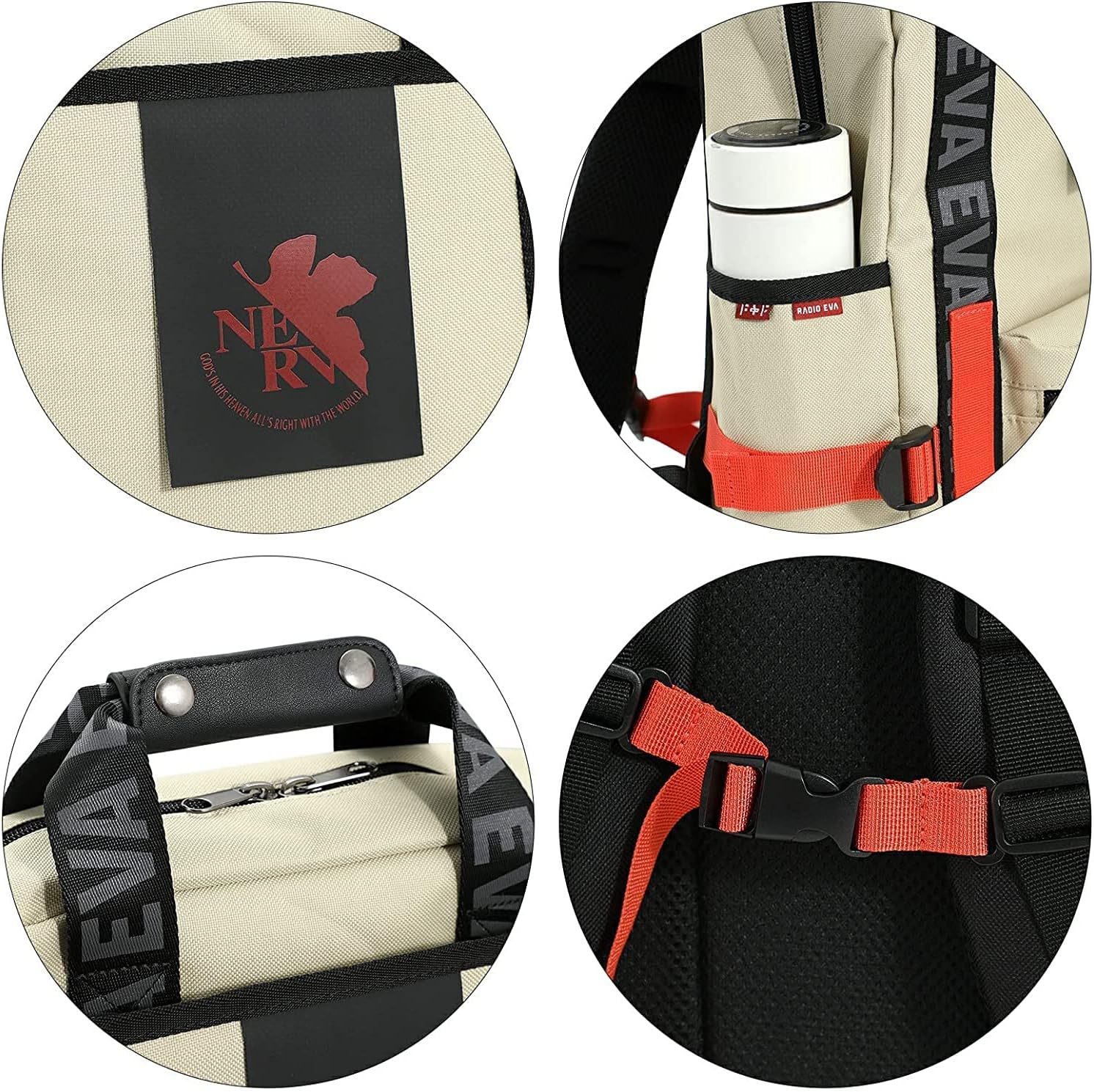 FIREFIRST Evangelion – Mochila para hombre y mujer, mochila para laptop de 15.6 pulgadas, mochila de viaje y ocio, Beige, Saco Ruck con etiqueta de