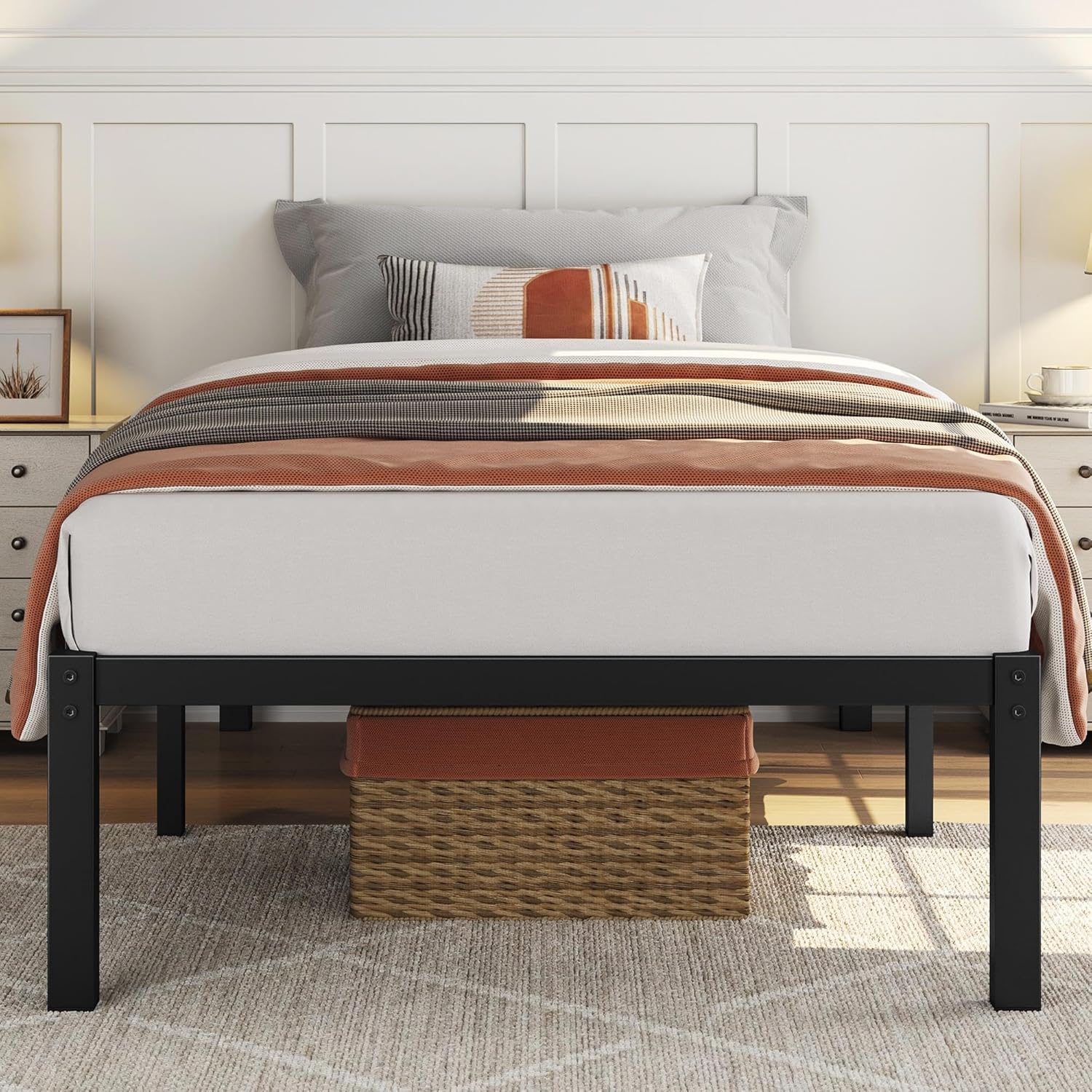 Yaheetech Base de cama individual XL con espacio de almacenamiento, no necesita somier, potente espacio de almacenamiento de 14 pulgadas, soporte de