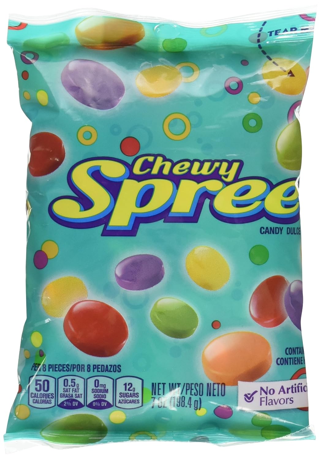 Wonka Chewy Spree – Caramelos con sabor a frutas, sin sabores artificiales, bolsa resellable de 7 onzas (paquete de 3)