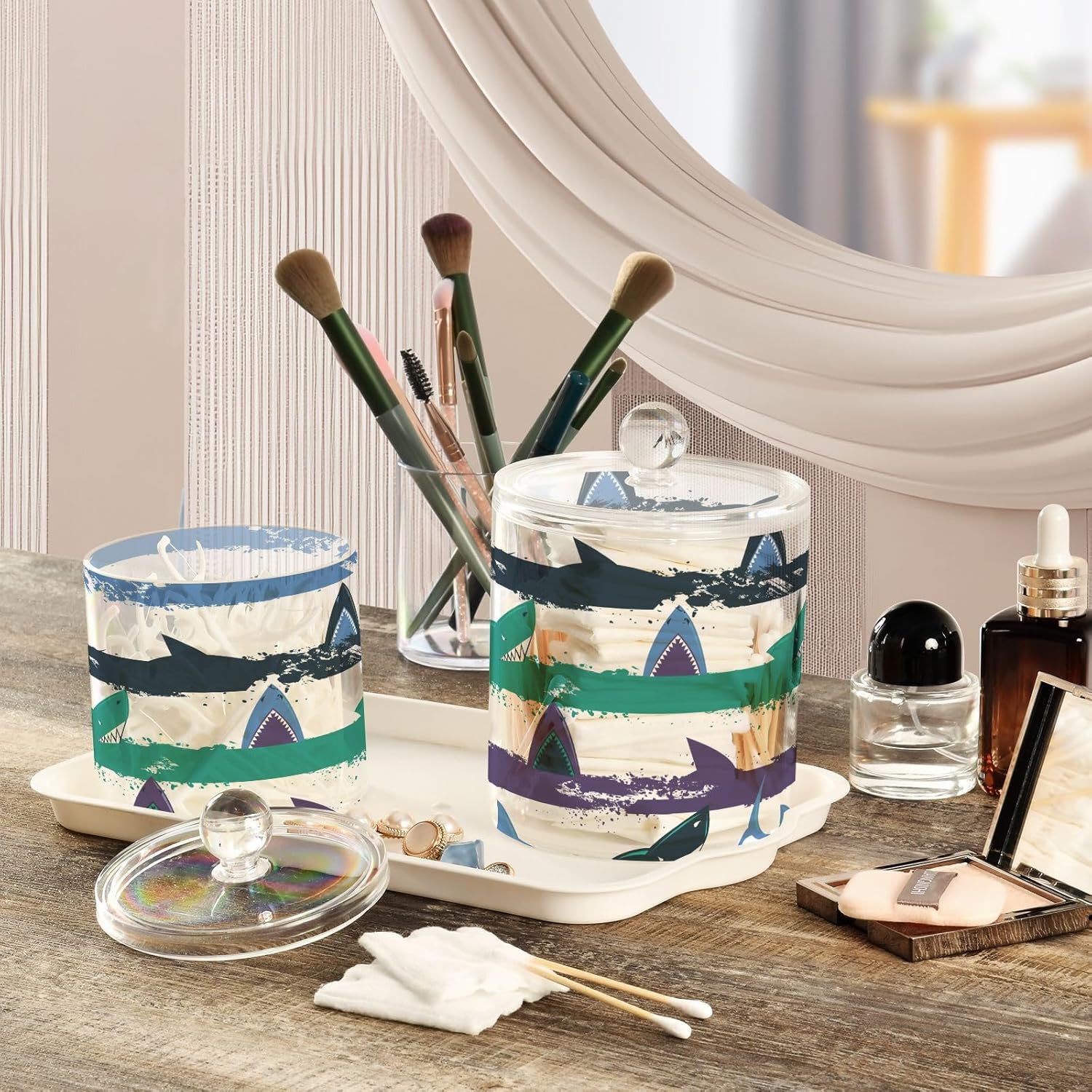 Shark Jars with Lids Containers Jar Bathroom Storage Containers Canisters Cotton Ball Holder for Dorm Room Essentials for College Students Girls