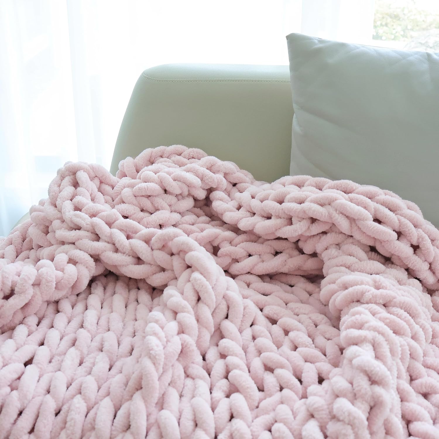Manta de punto grueso de felpilla (60 x 80 pulgadas), hecha a mano, cálida y acogedora para sofá, cama, decoración del hogar, banco de vellón suave