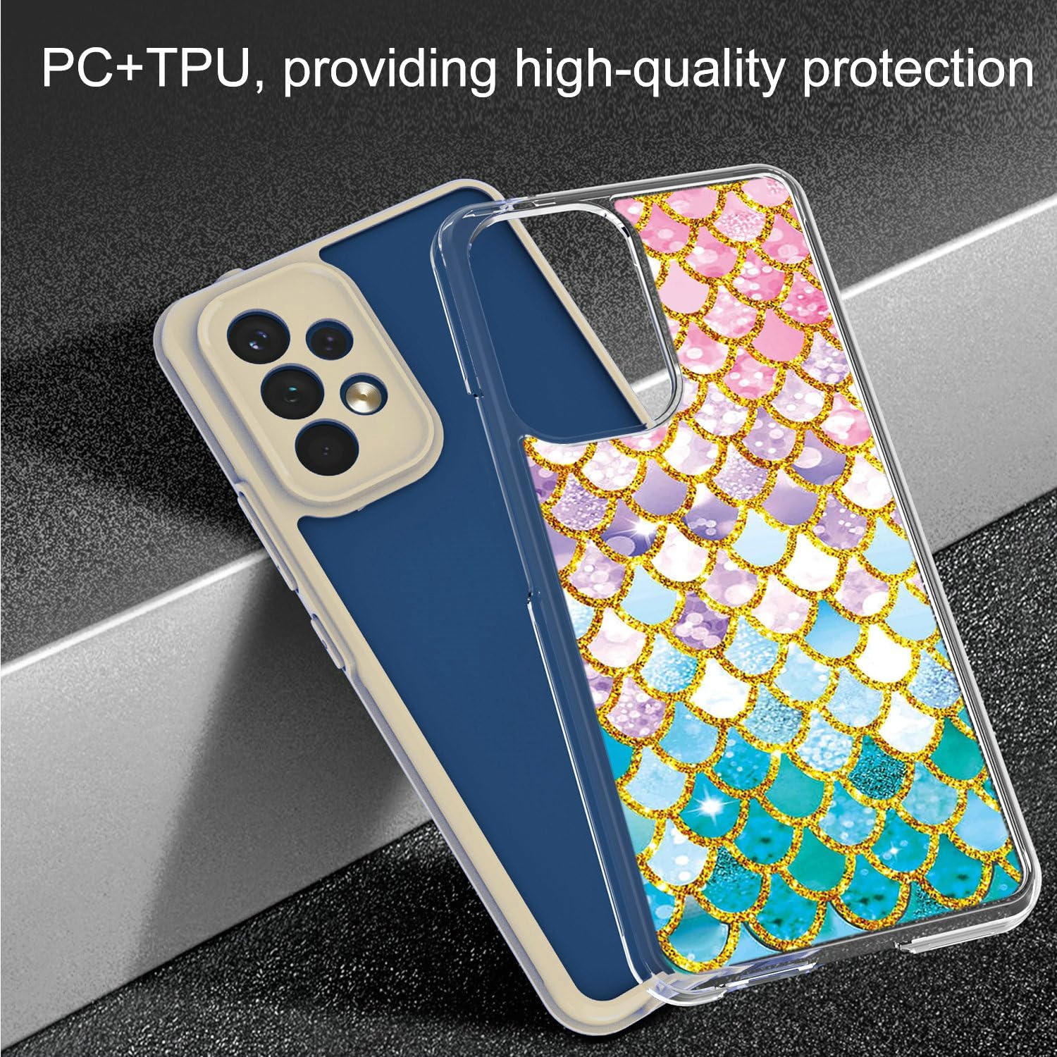 Funda para Galaxy A54 5G compatible con Samsung A54 5G S546VL, funda con protector de pantalla de vidrio templado PC duro + silicona suave purpurina