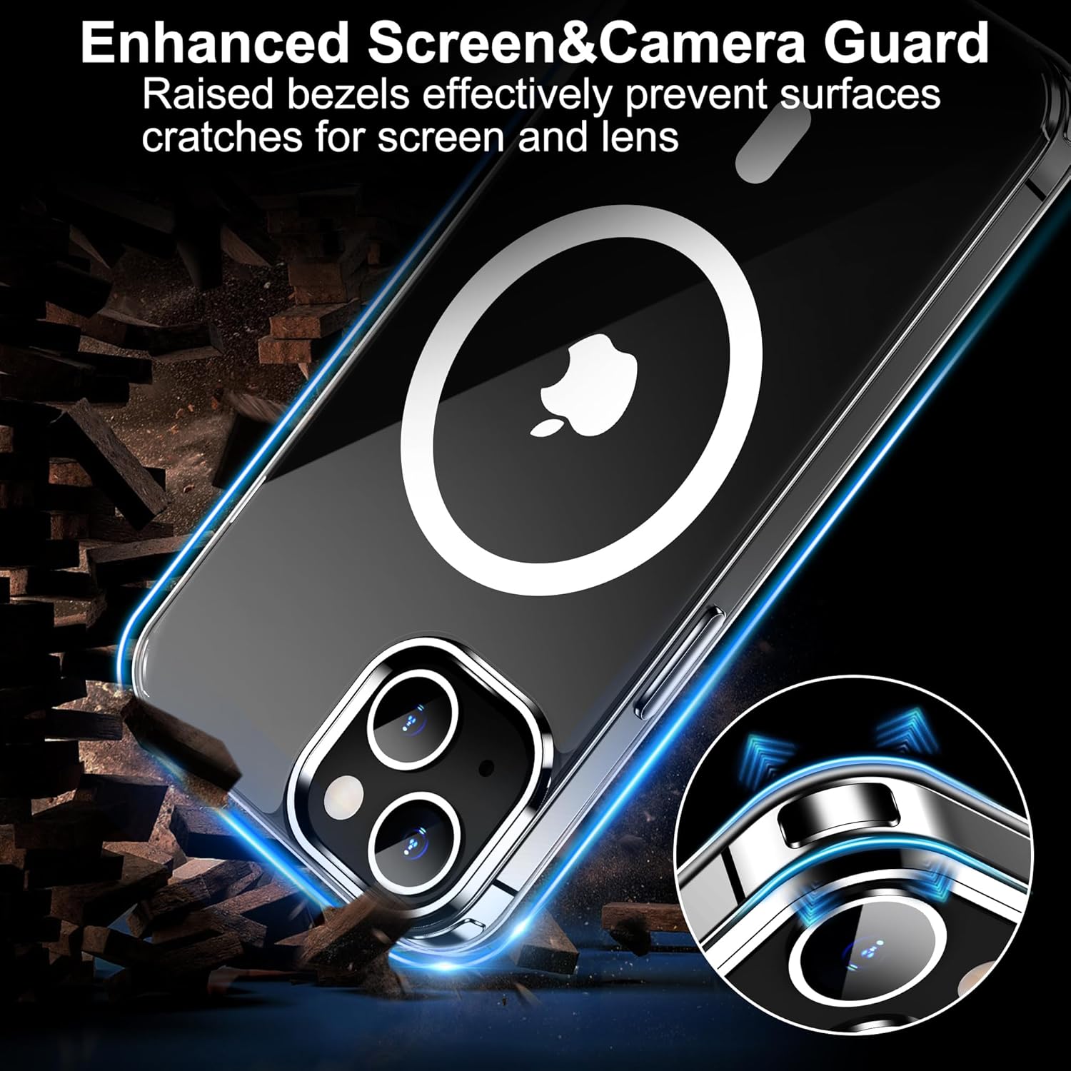 Funda para iPhone 13, compatible con Magsafe antiamarilleo con protector de pantalla, delgada funda delgada de 10 pies a prueba de golpes de 6.1
