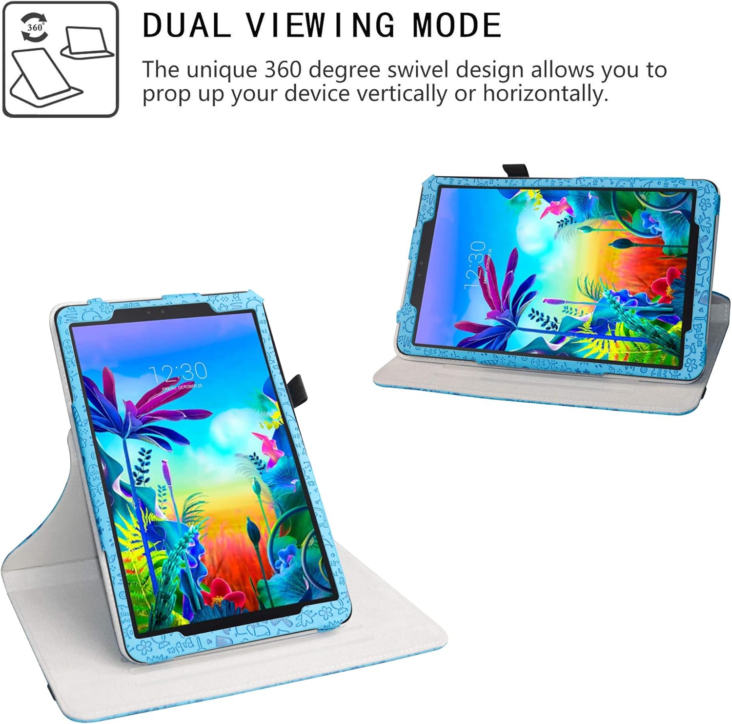 LiuShan Funda giratoria compatible con LG G Pad 5, soporte de rotación de 360 grados, piel sintética con bonito patrón para tablet LG G Pad 5 10.1