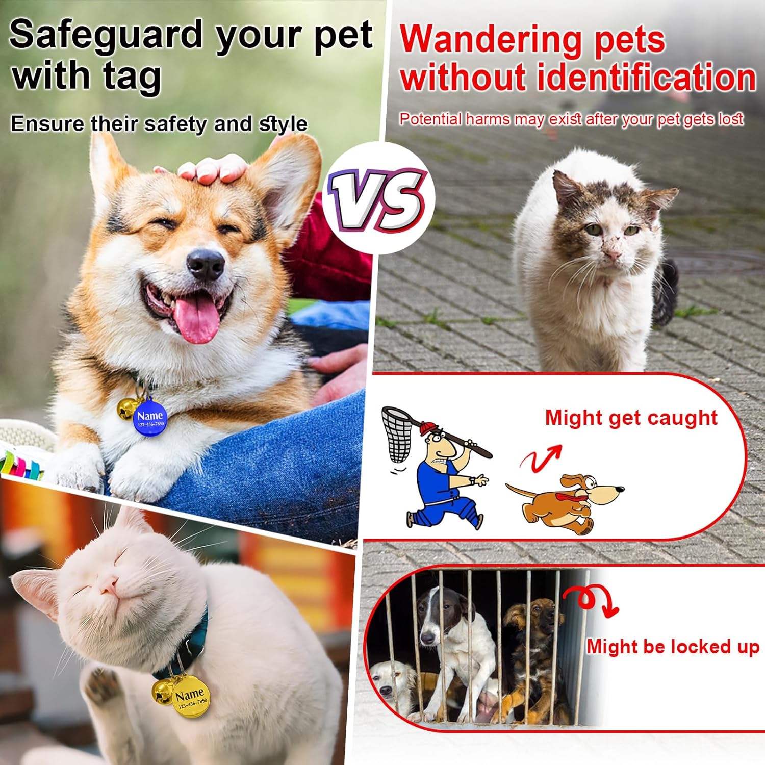 HOPELF Campanas para collar de perro con etiquetas de perro grabadas personalizadas para mascotas, cascabeles pequeños como dije de collar de gato,