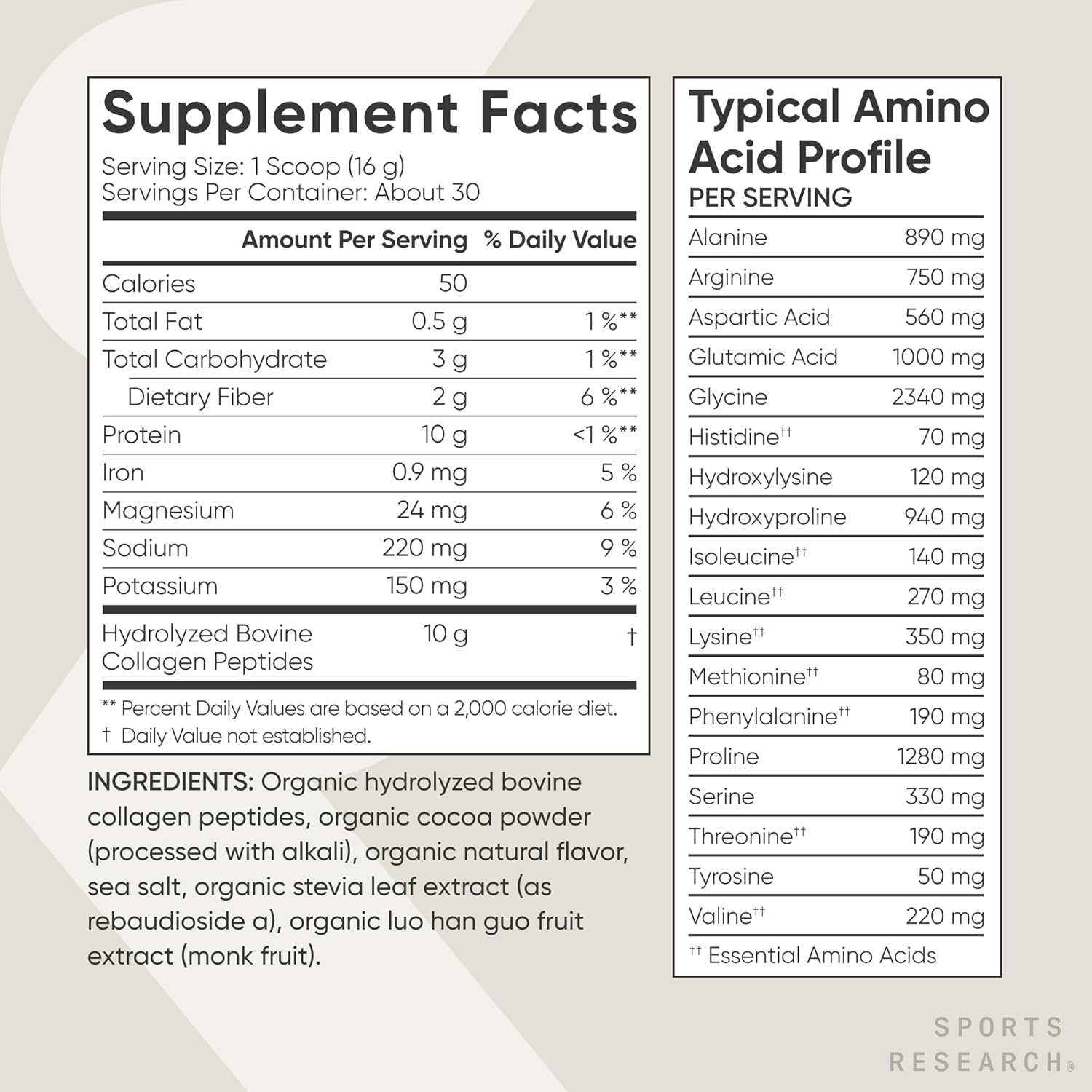 Sports Research Polvo de colágeno orgánico – Proteína de colágeno hidrolizada tipo I y III – USDA orgánico, sin gluten, de origen sostenible,