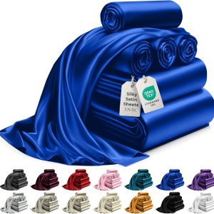DECOLURE Juego de sábanas de satén tamaño Queen, 6 piezas, cómodas sábanas de satén de lujo con tacto de seda para hotel, elegantes y sedosas, DECOLURE Juego de sábanas de satén tamaño Queen, 6 piezas, cómodas sábanas de satén de lujo con tacto de seda para hotel, elegantes y sedosas,