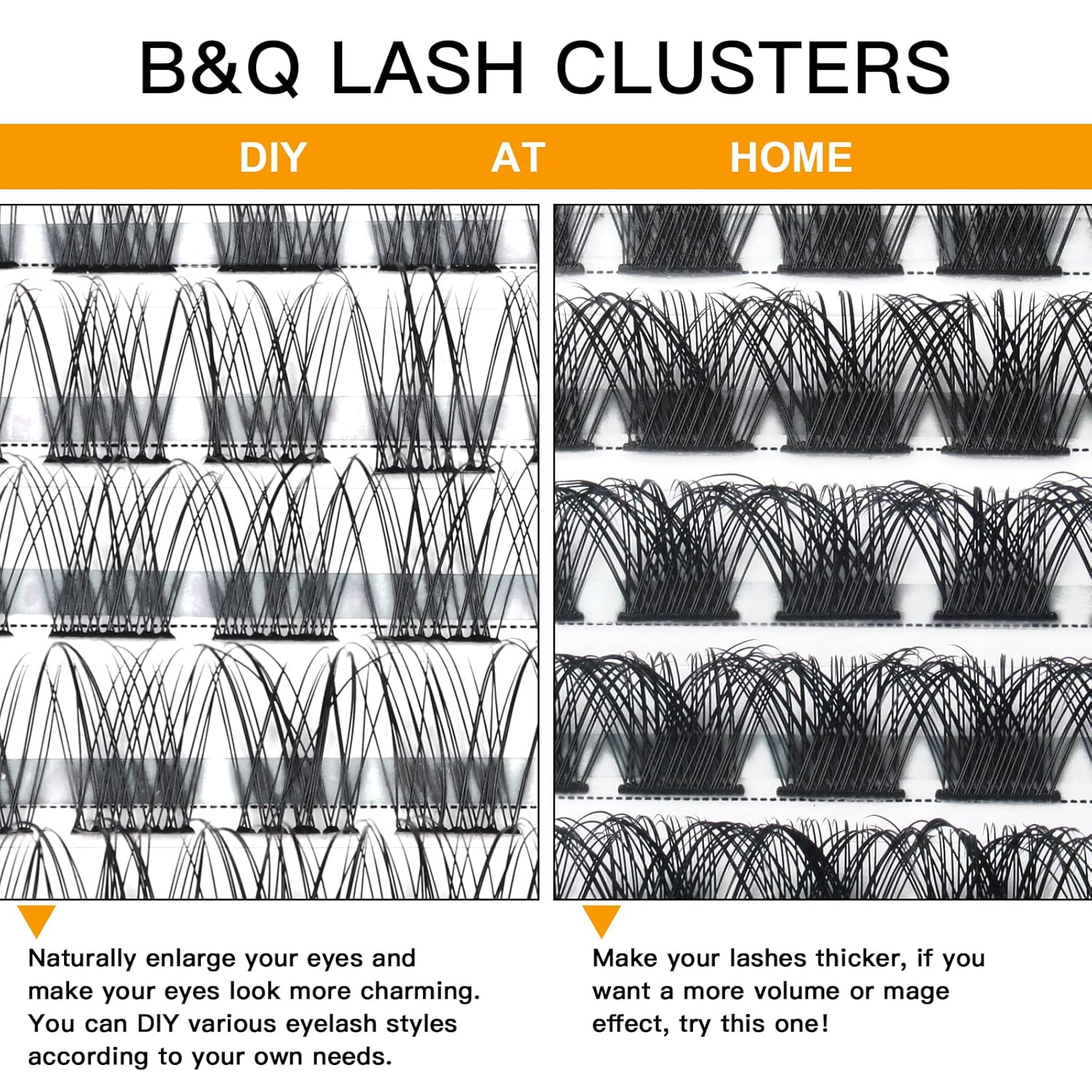 Extensiones de pestañas rizadas en racimo B01 D, de 0.47 a 0.70 pulgadas, 72 racimos naturales de pestañas individuales B&Q LASH, extensiones de