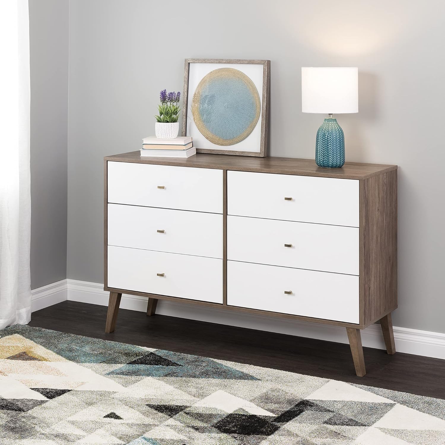 Prepac – Cómoda Milo Mid Century Modern, 6 cajones, multicolor
