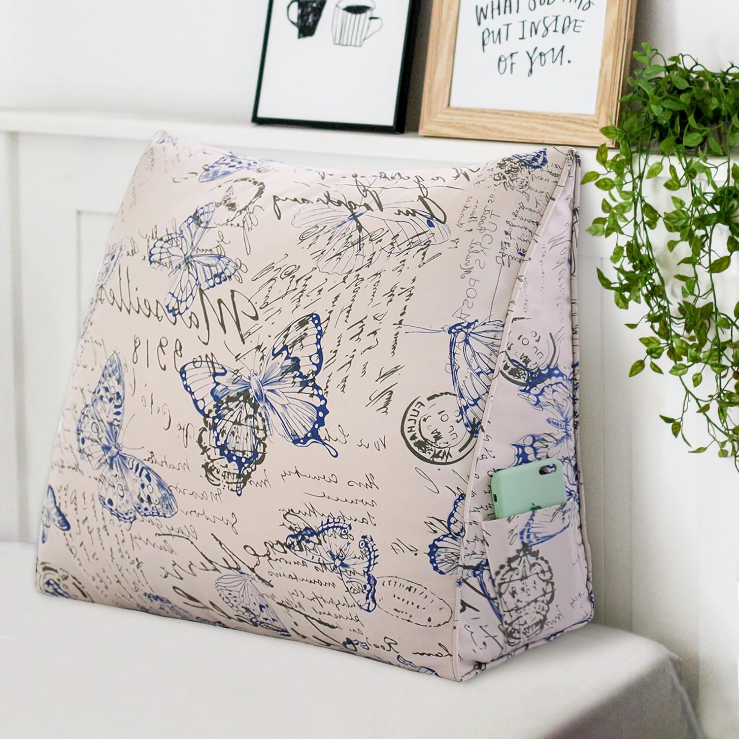 YXCSELL Almohada de cuña para respaldo, almohada de almohada con estampado, almohada de lectura triangular pequeña para sentarse en la cama, soporte