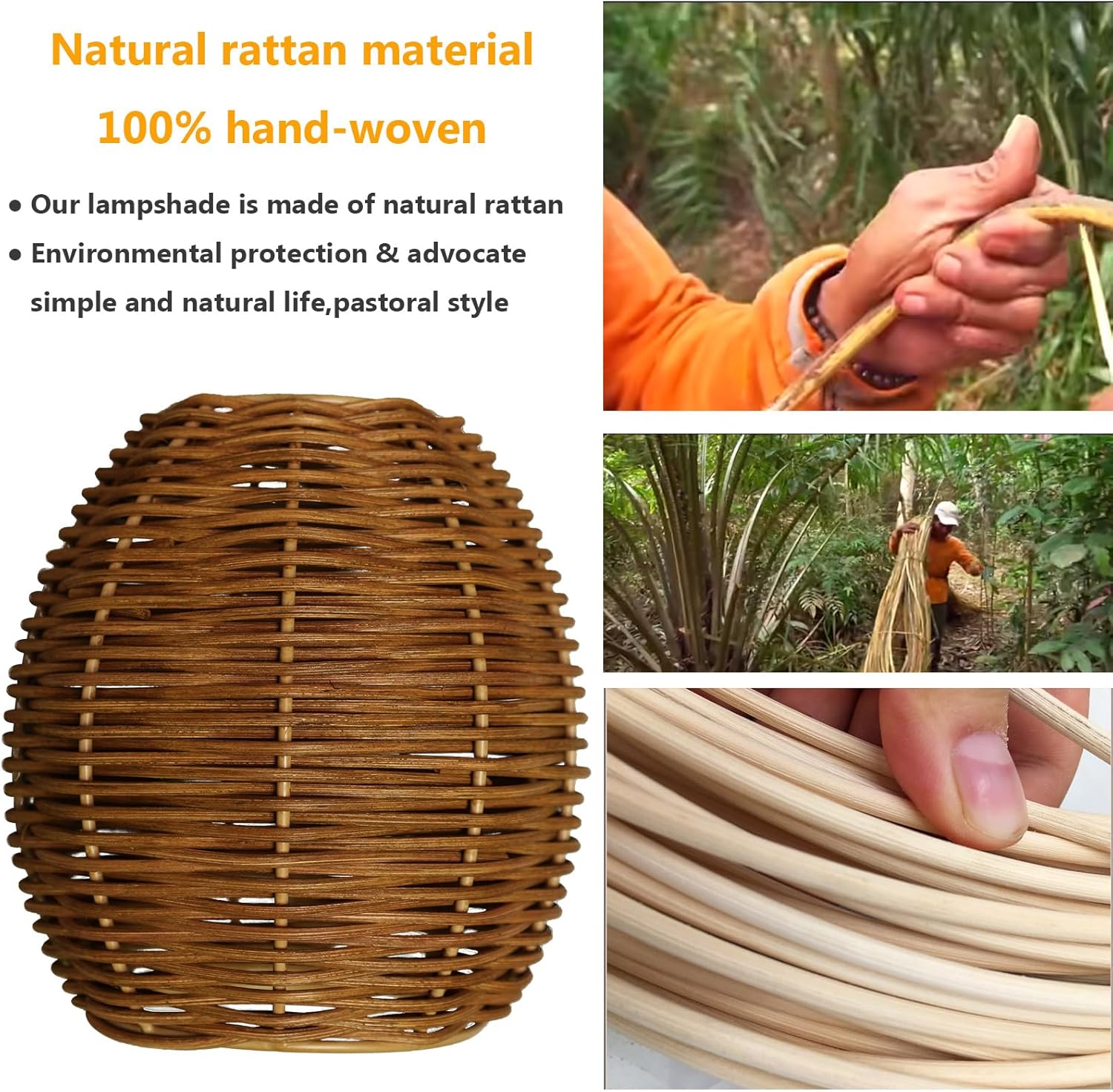 Lámpara de ratán tejida pantalla de repuesto para lámpara colgante rústica para lámpara colgante, apliques de pared, ventilador de techo, lámparas
