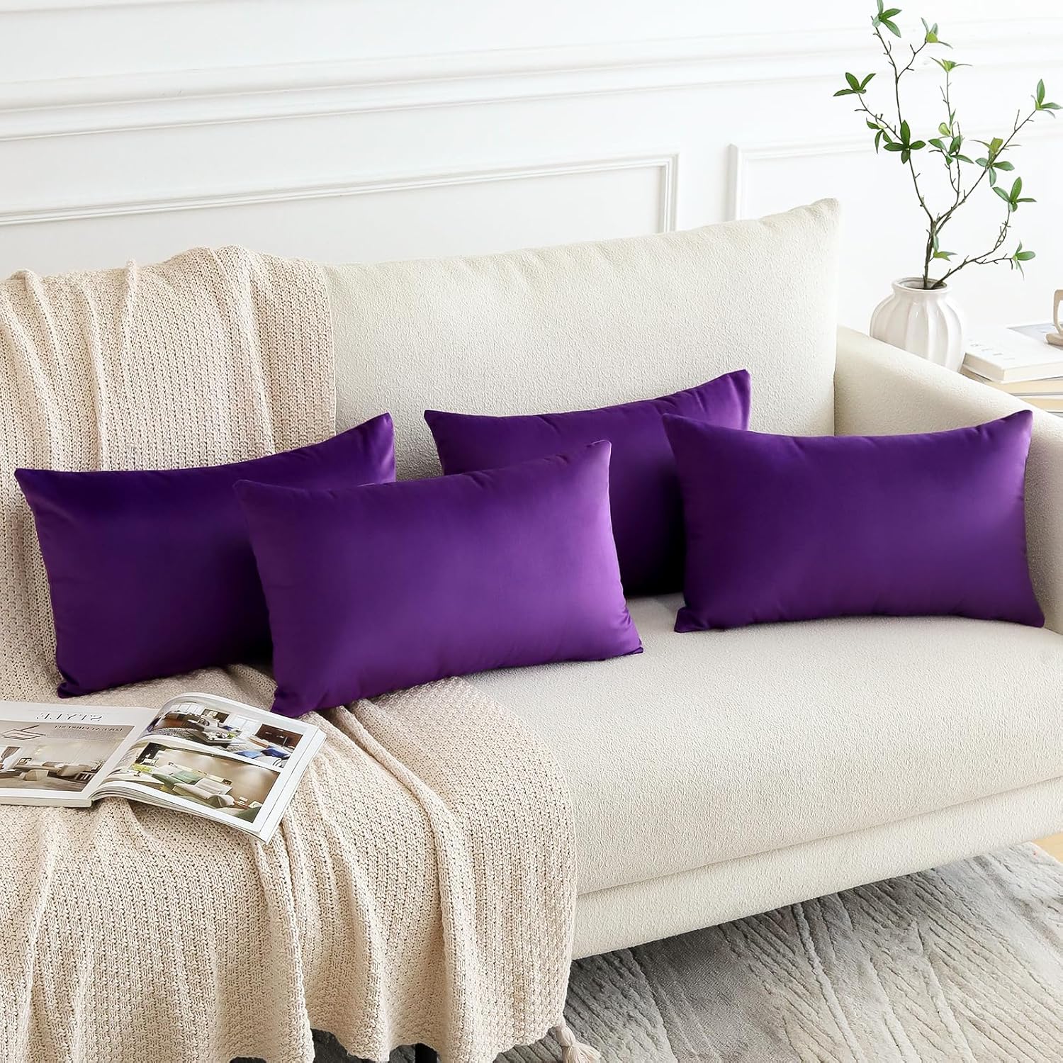 OTOSTAR Juego de 4 fundas de almohada decorativas de terciopelo suave, fundas de cojín de lujo para sofá, automóvil, patio, dormitorio, sala de