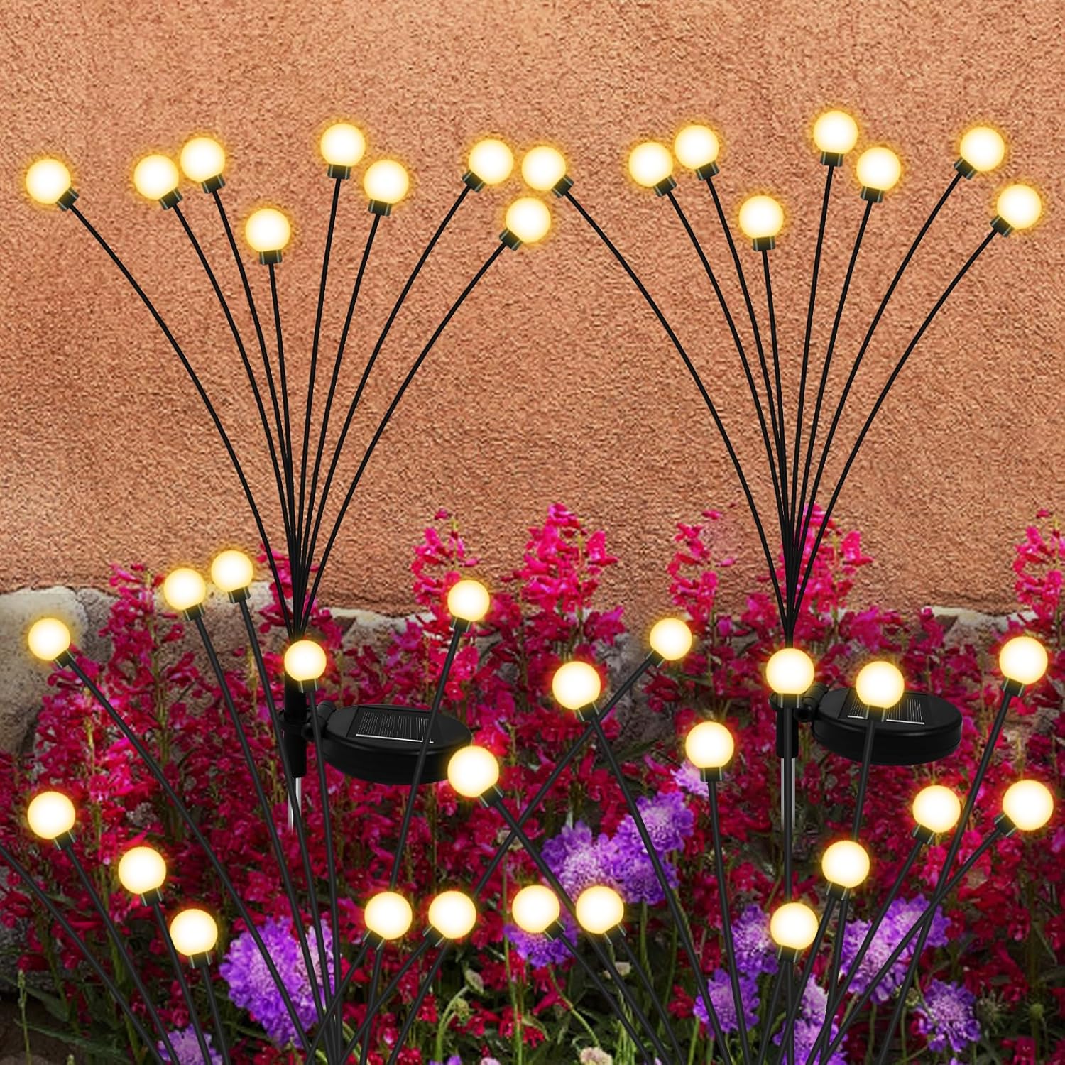 Anordsem Luces solares para decoración de jardín, paquete de 2 unidades, luces de luciérnaga para maceta, balcón, patio, árbol, patio trasero,