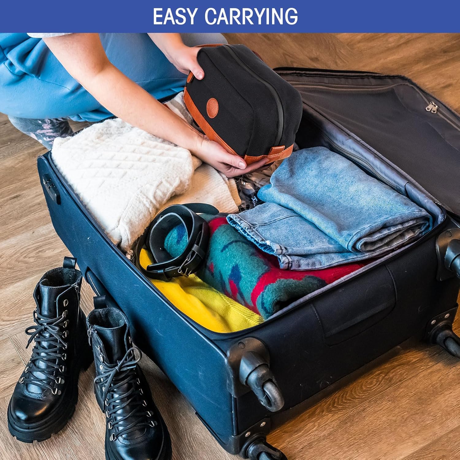 6 bolsas de aseo para hombre para viajar, bolsa de afeitado colgante para hombre, kit de baño a granel, lona y cuero con bolsas de aseo de gran