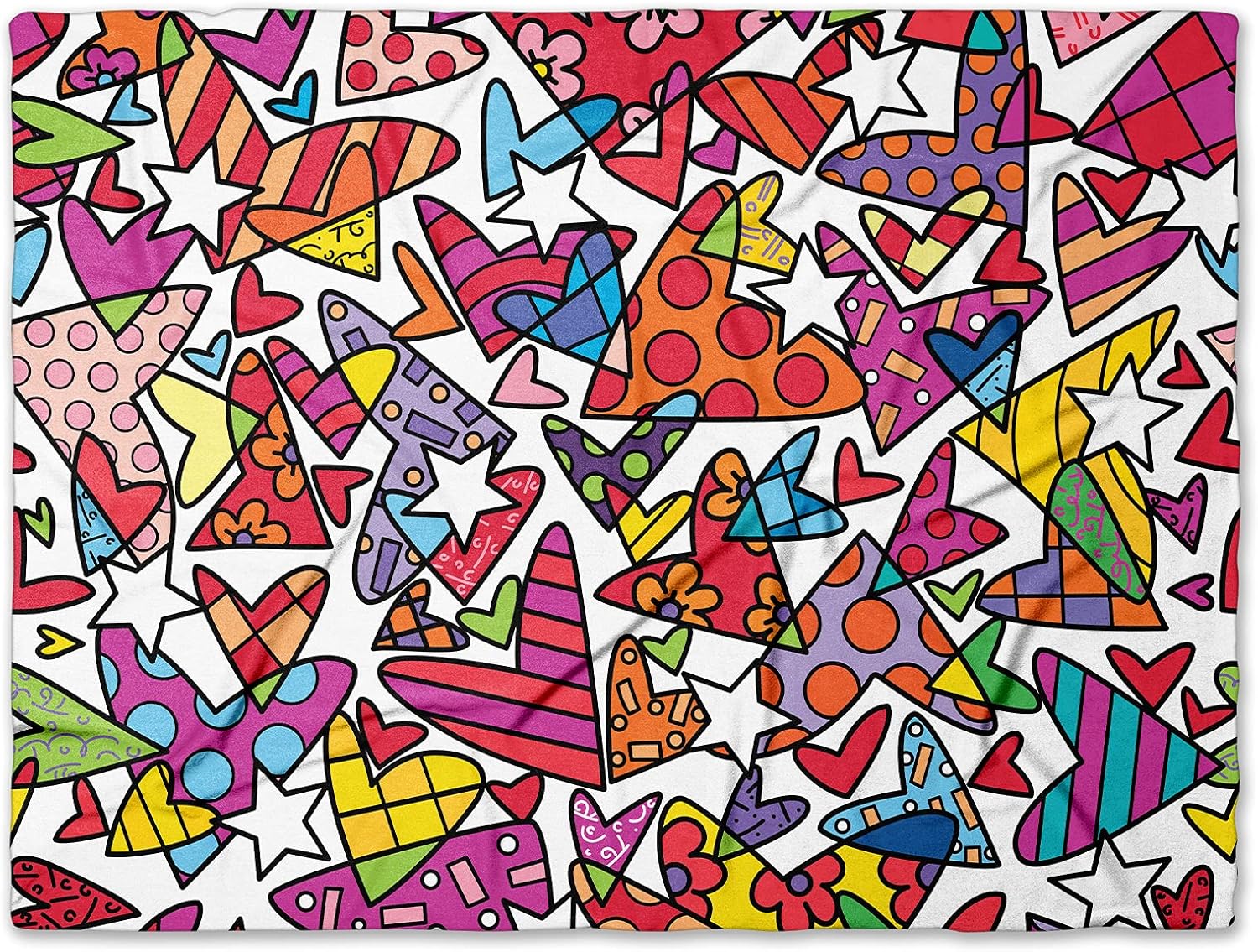 BRITTO Romero Luxe Manta y manta (Nube Nueve) Corazones Coloridos Patrón, 60 x 80 in..